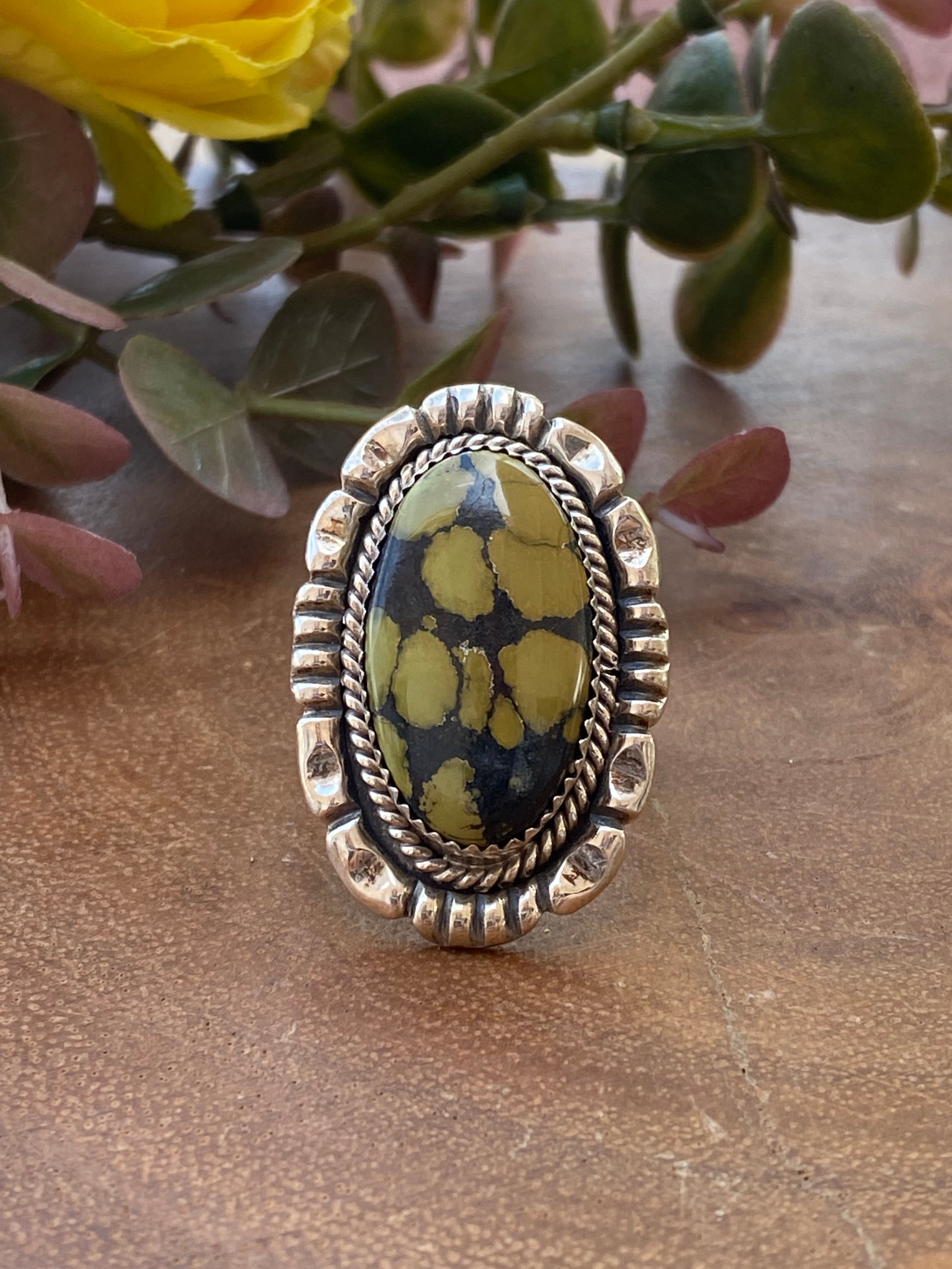 Navajo Made Tibetan Turquoise & Sterling Silver Ring Size 12