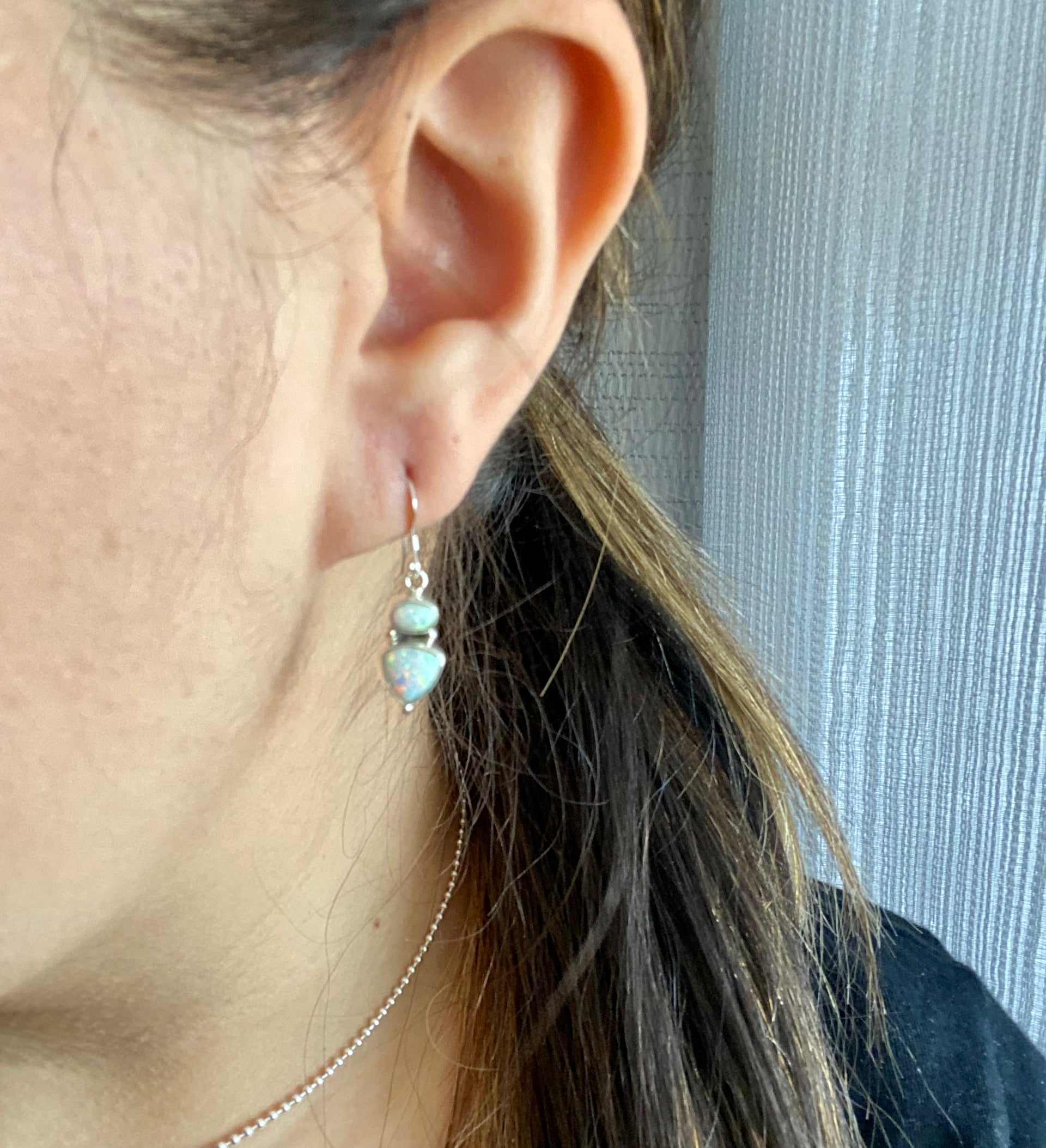 Navajo Made White Opal & Sterling Silver Dangle Earrings