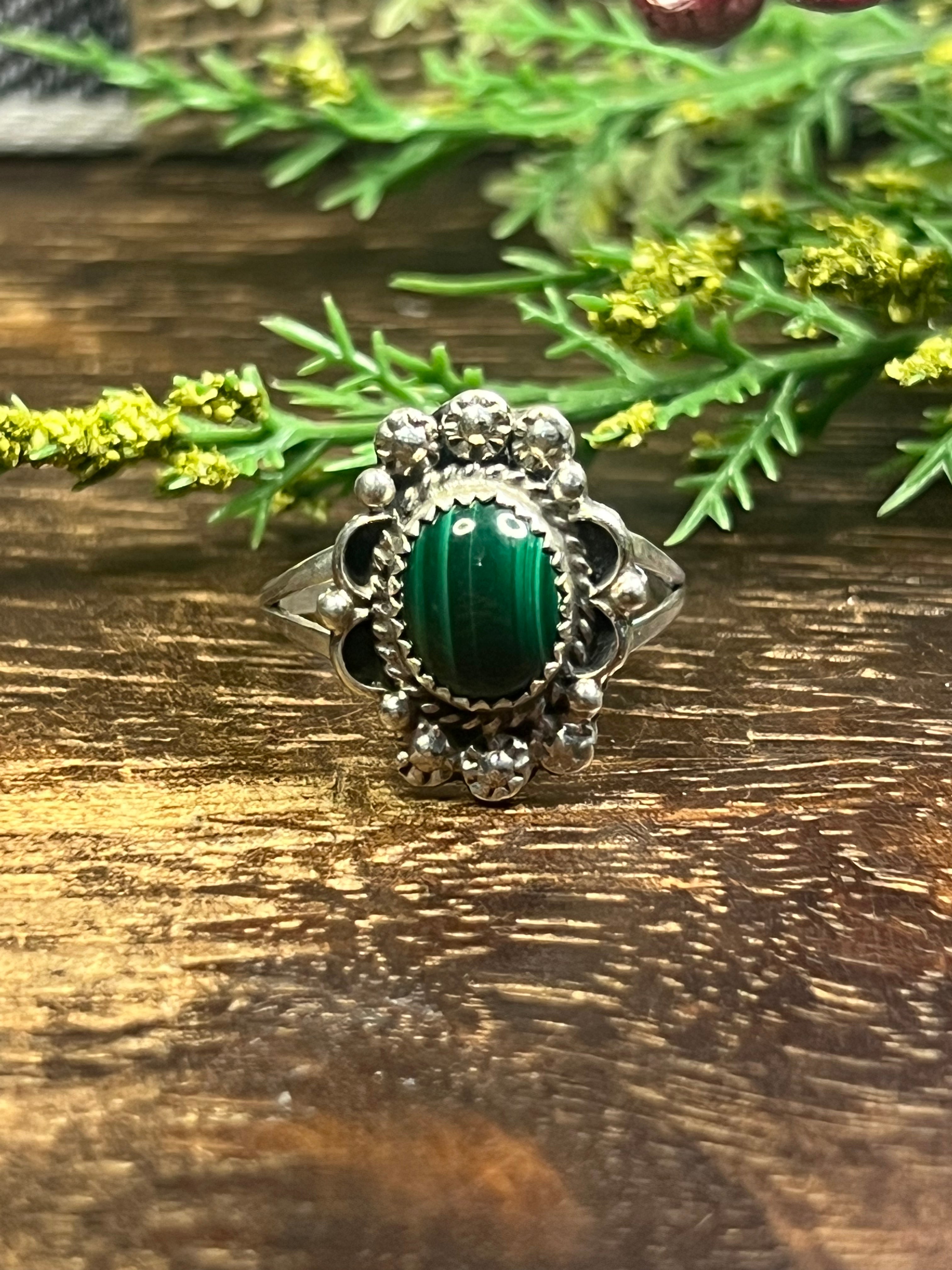 Freda Martinez Malachite & Sterling Silver Ring Size 8.5