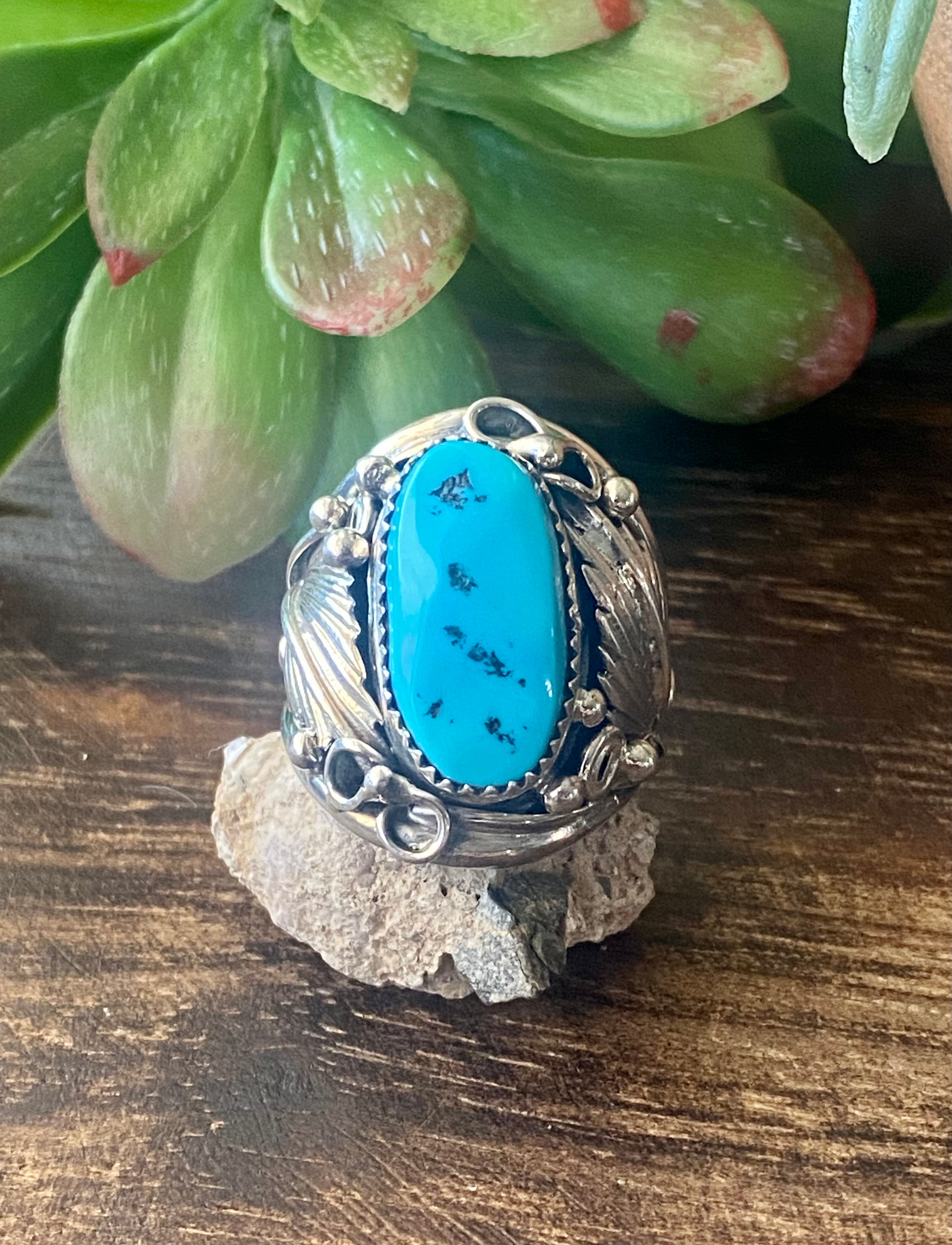 Jeannette Sanders Kingman Turquoise & Sterling Silver Ring Size 9.75