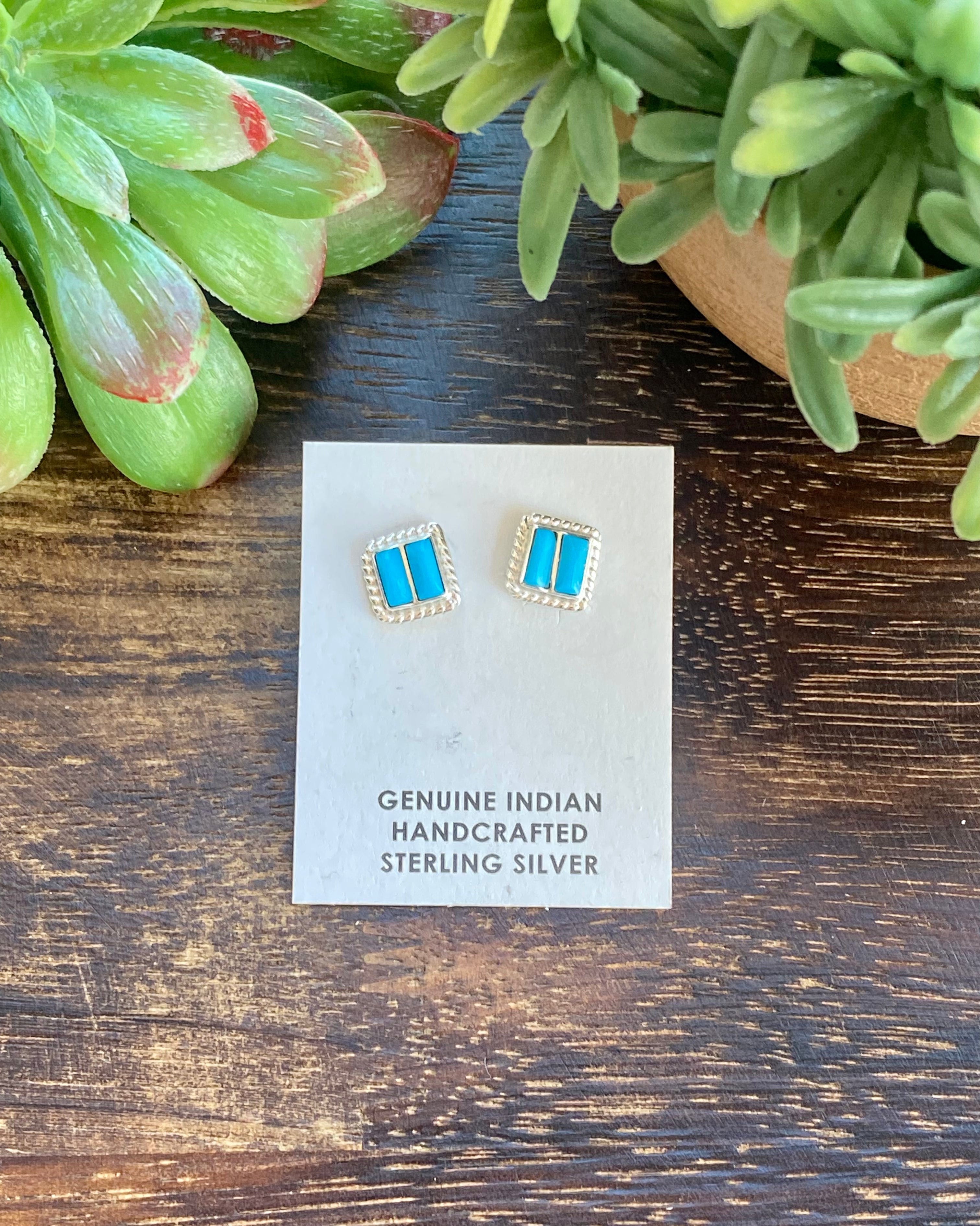 Navajo Made Turquoise & Sterling Silver Inlay Post Earrings