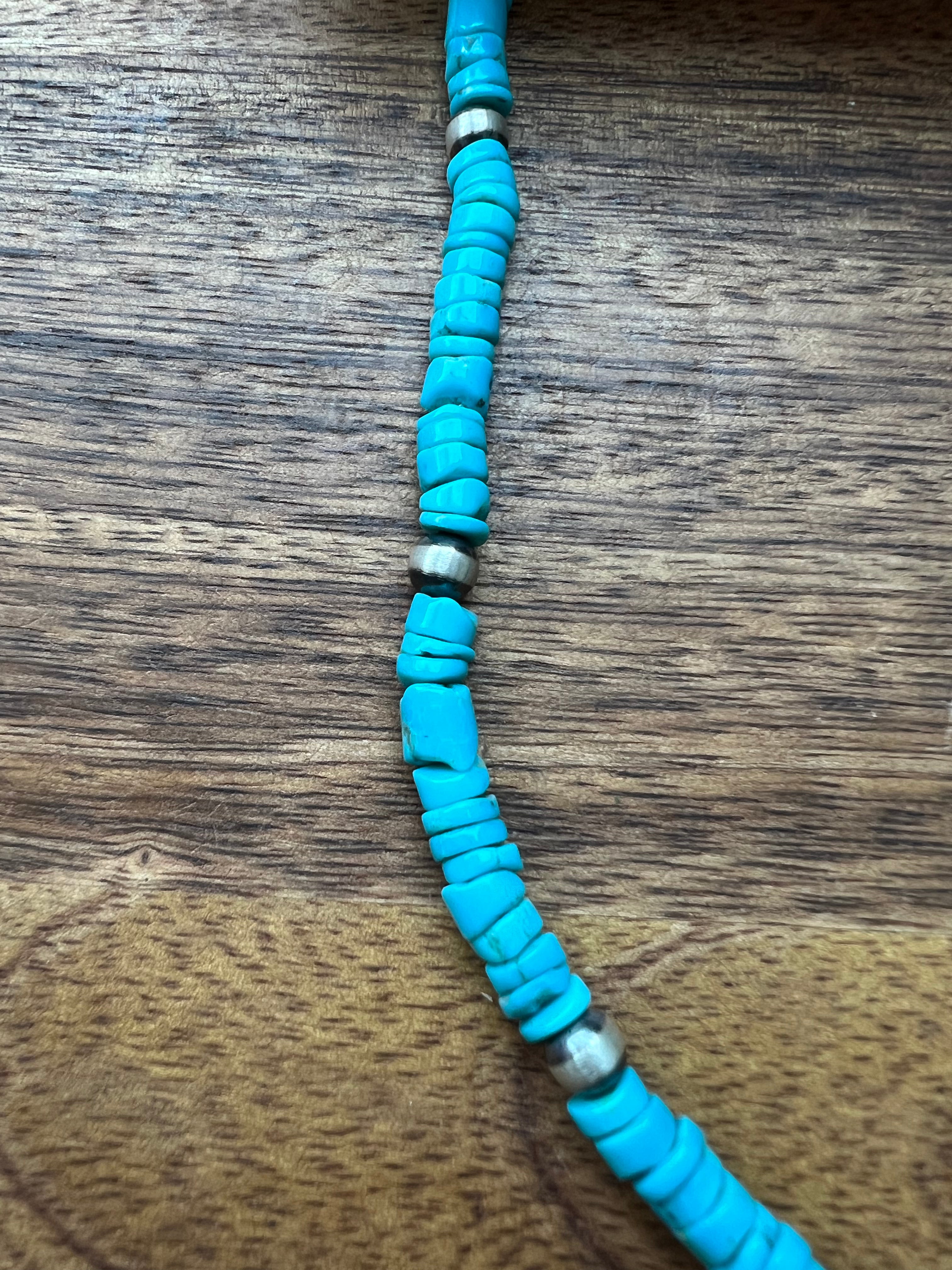 Navajo Strung Kingman Turquoise & Sterling Silver 6MM Pearl Necklace