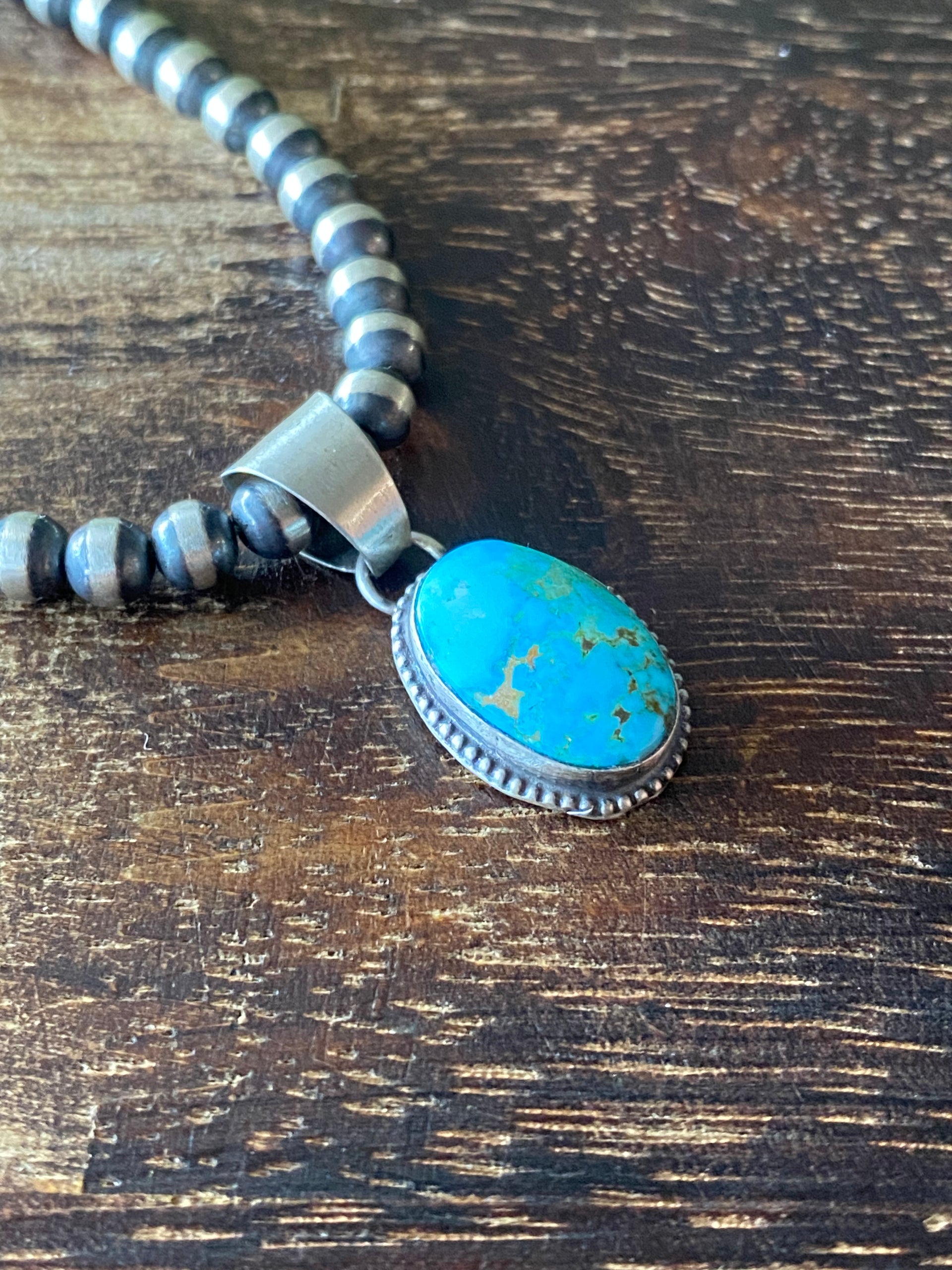 Navajo Made High Grade Kingman Turquoise & Sterling Silver Pendant