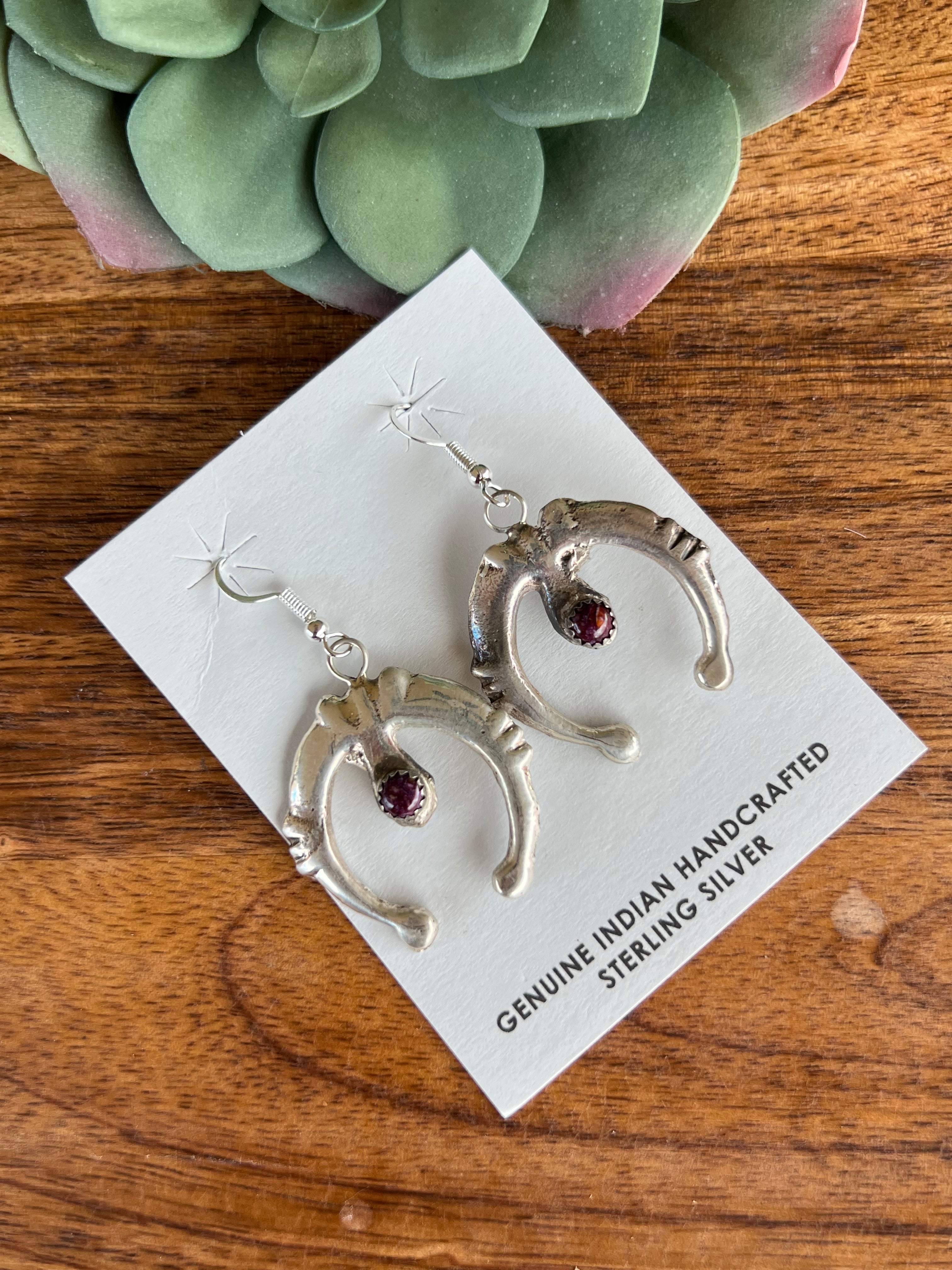 Tonya Yazzie Purple Spiny Oyster & Sterling Silver Dangle Earrings