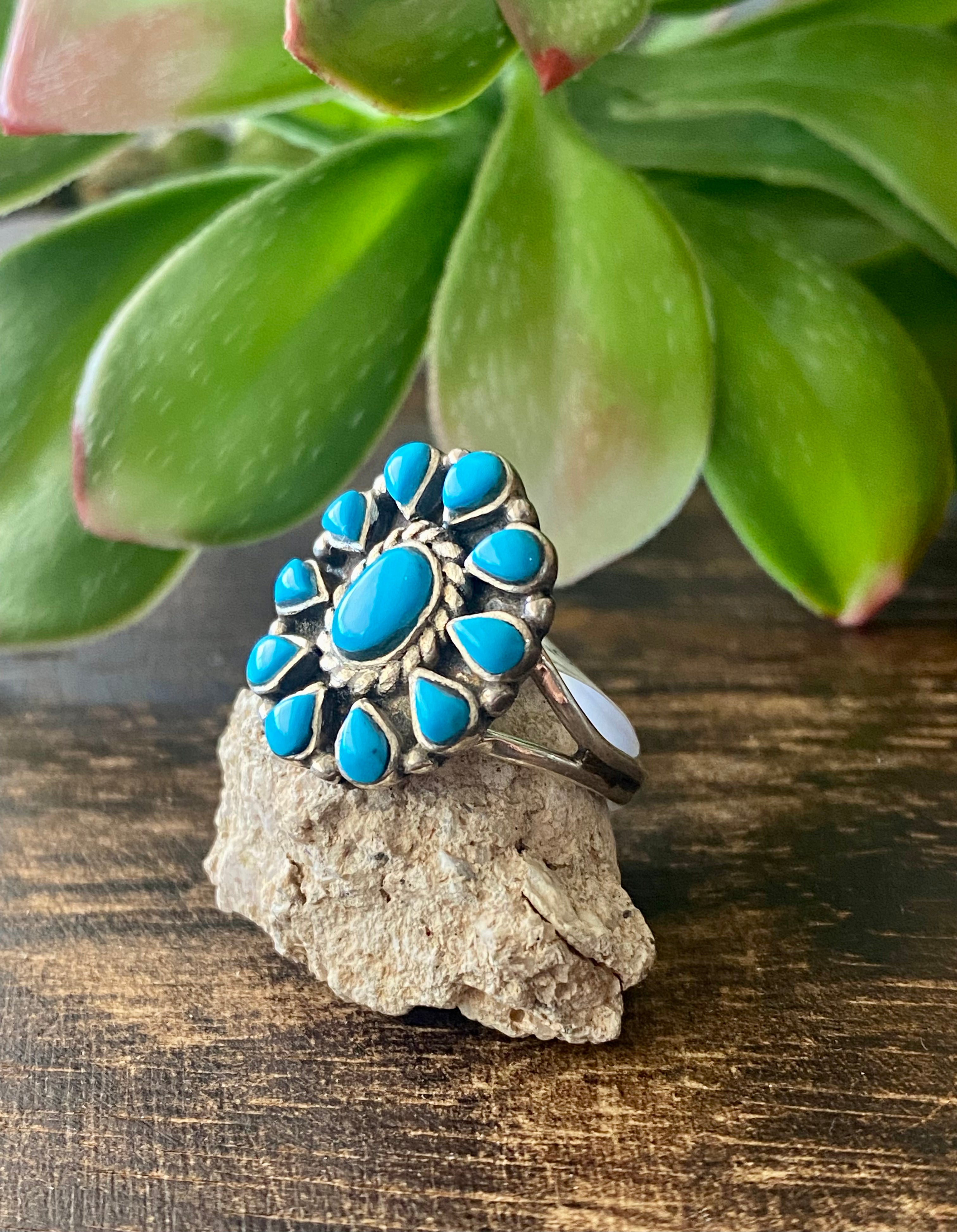 Southwest Handmade Sleeping Beauty Turquoise & Sterling Silver Ring Size 7