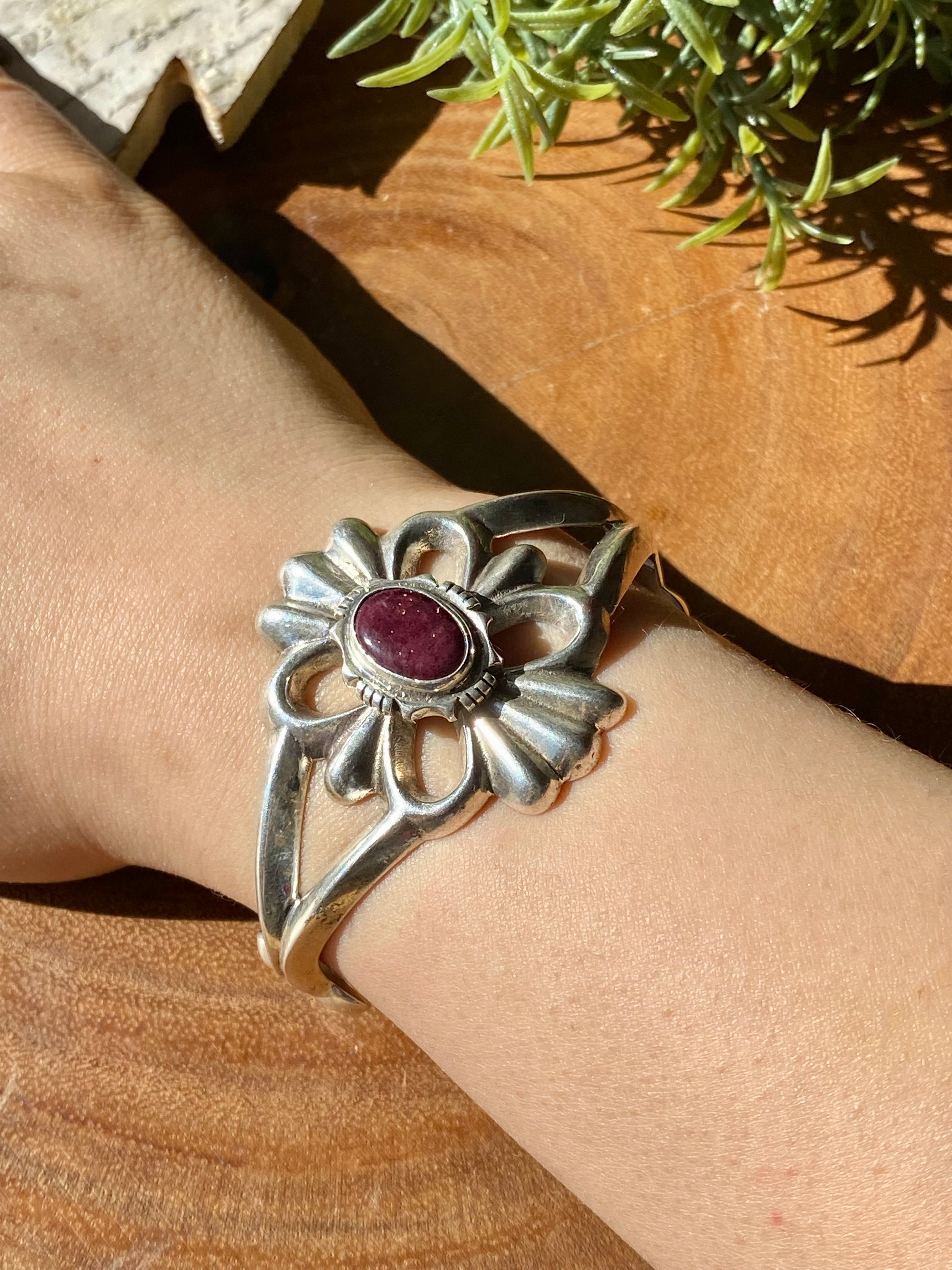 Vintage Rose A Chee Purple Spiny & Sterling Silver Cuff Bracelet