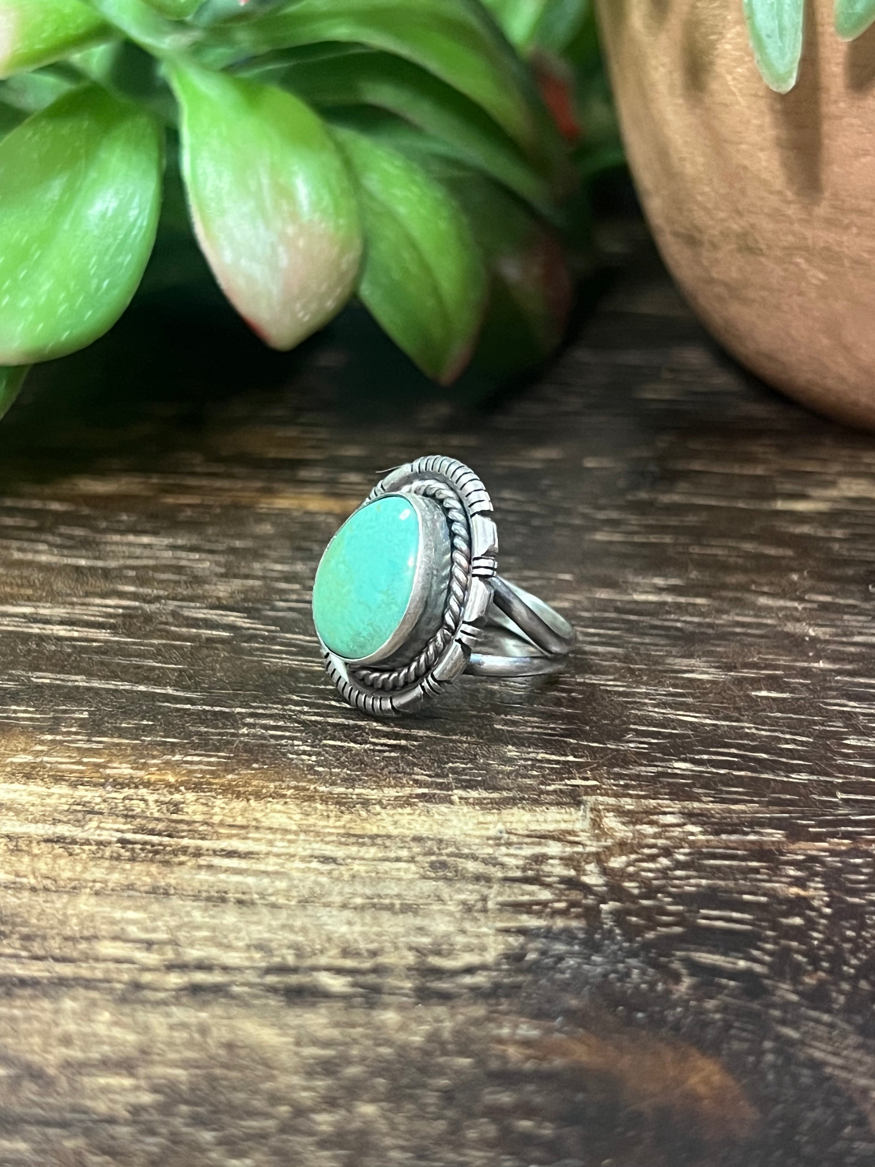 Navajo Made Kingman Turquoise & Sterling Silver Ring Size 6