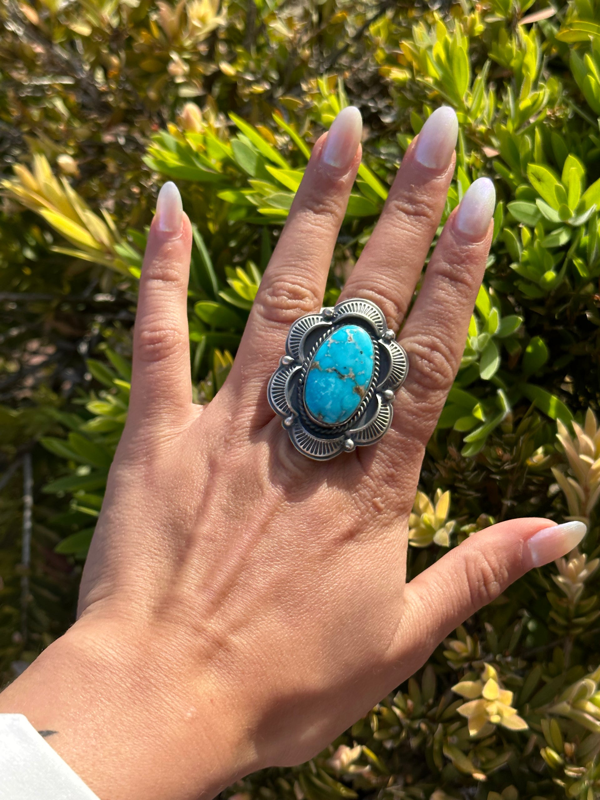 Greg Perry Blue Bird Turquoise & Sterling Silver Ring Size 8