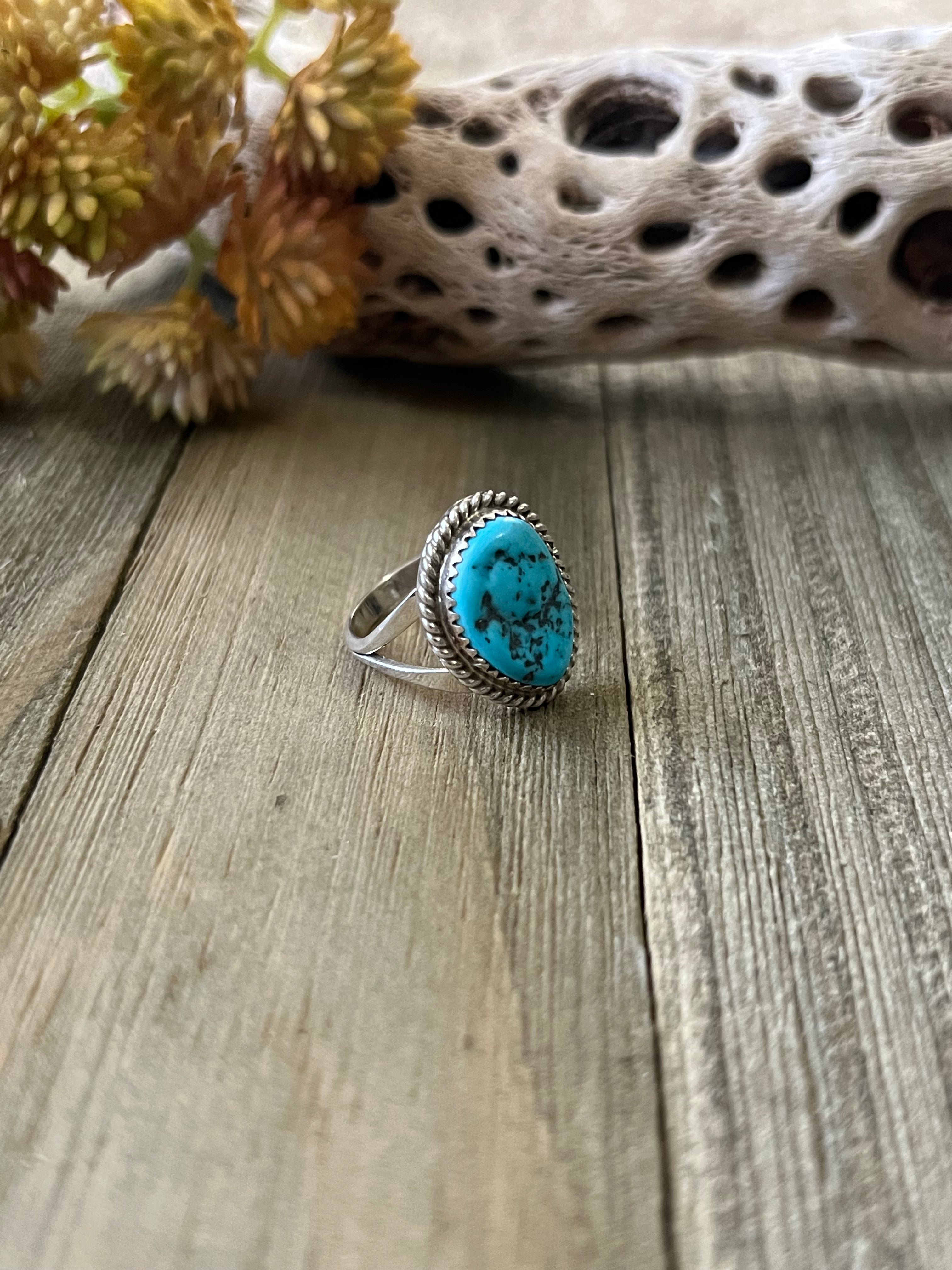 Navajo Made Kingman Turquoise & Sterling Silver Ring Size 7.25