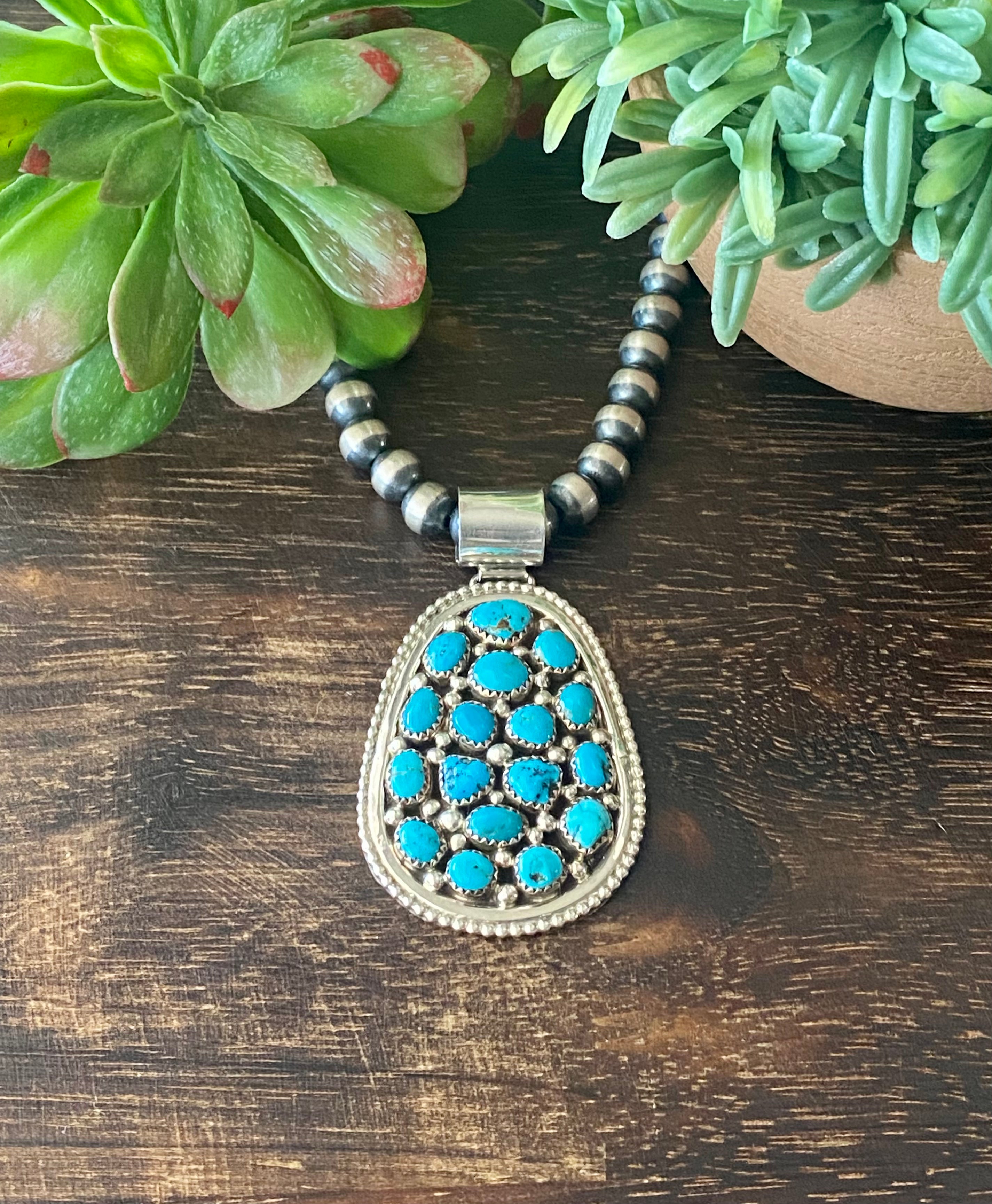 Merle House Kingman Turquoise & Sterling Silver Cluster Pendant