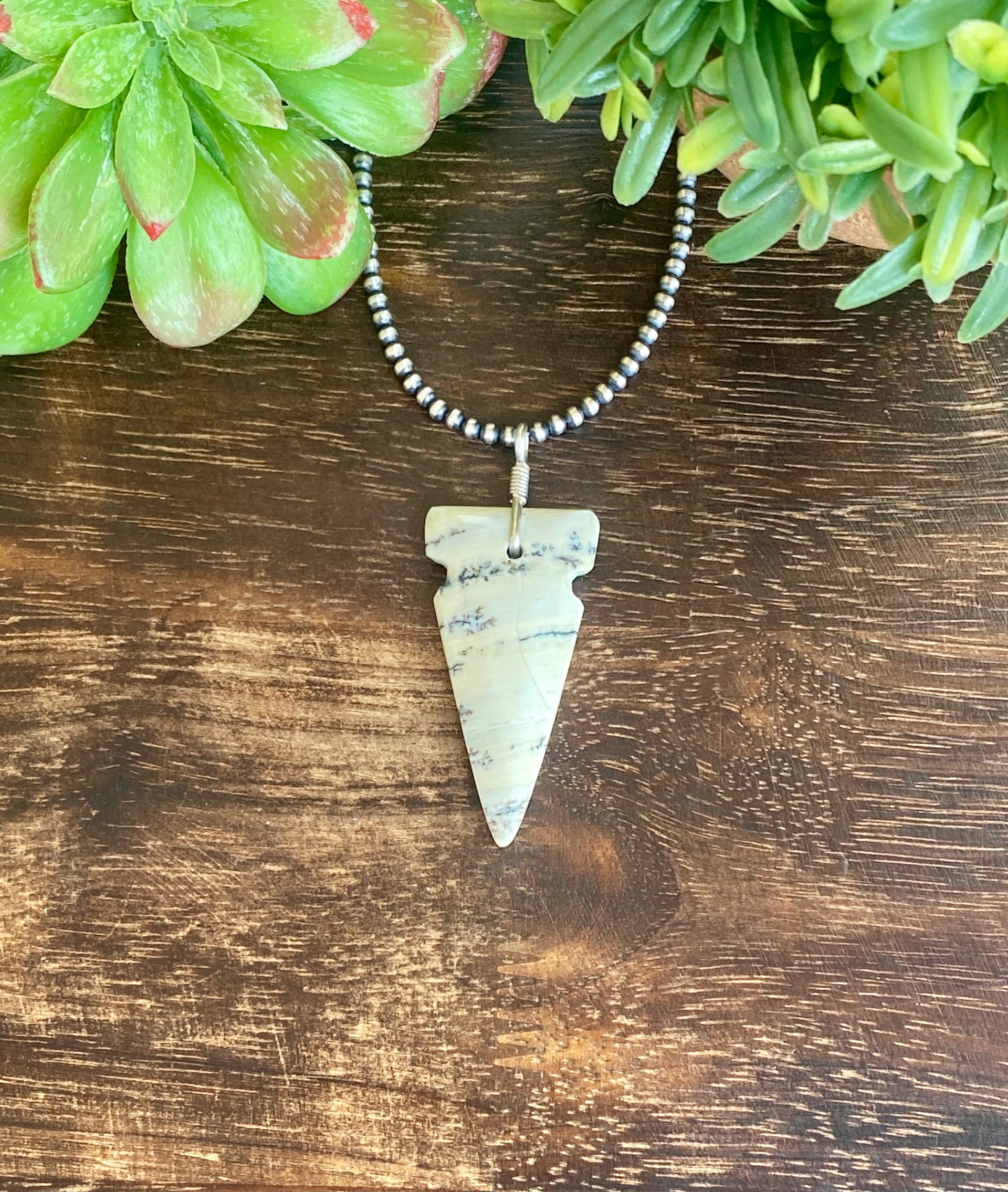 Navajo Made Jasper & Sterling Silver Arrowhead Pendant