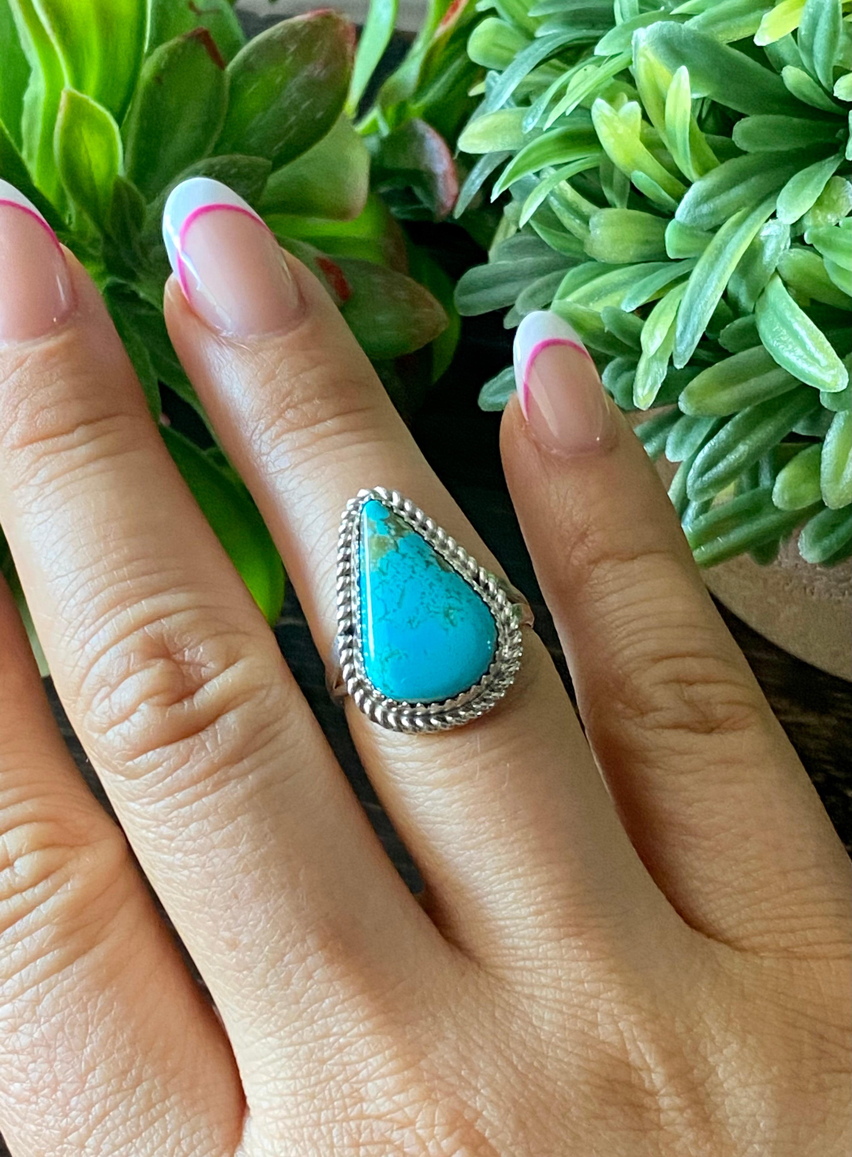 Reda Galvan South Hill Turquoise & Sterling Silver Ring Size 7.75