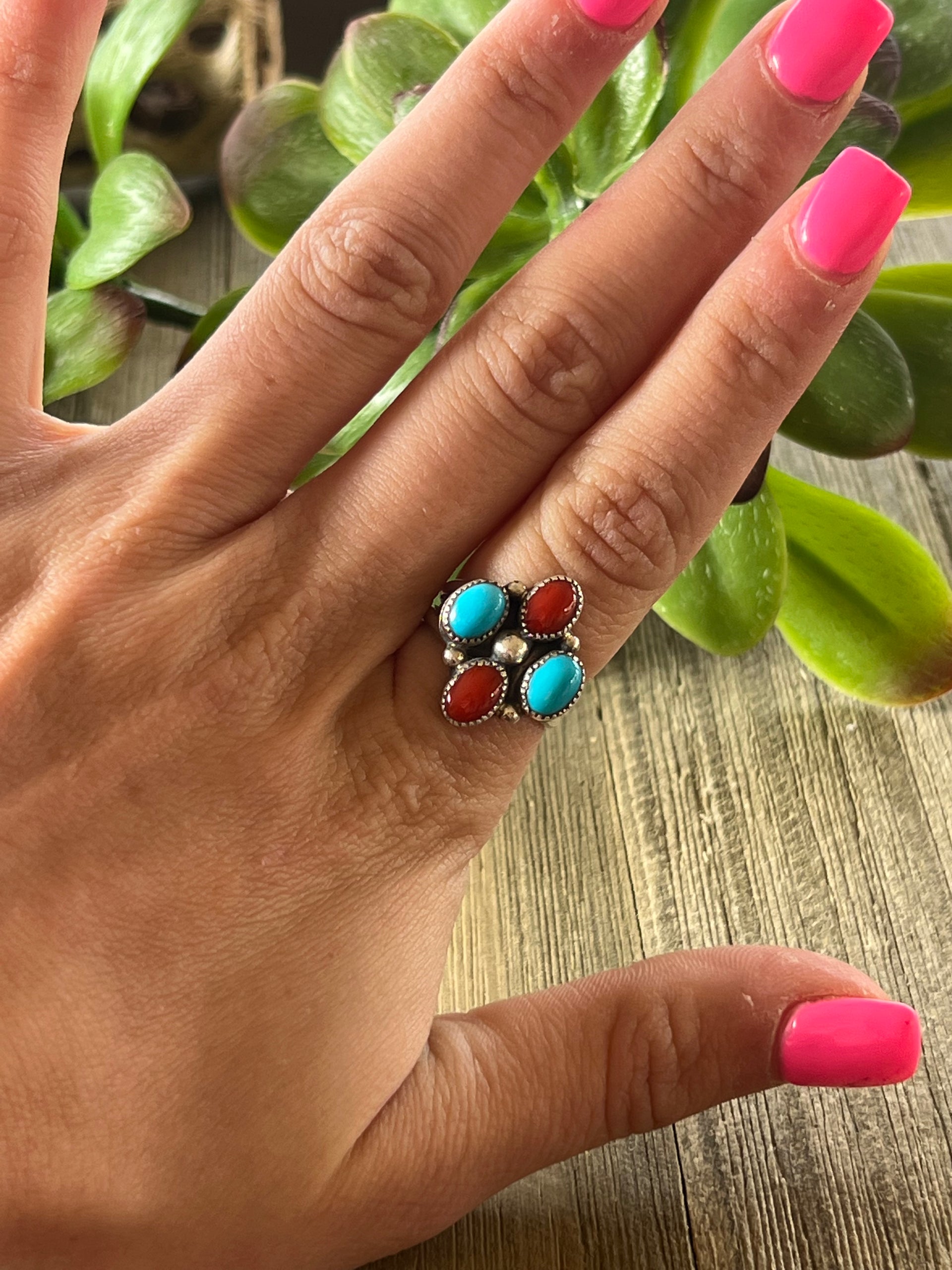 Navajo Made Multi Stone & Sterling Silver Ring