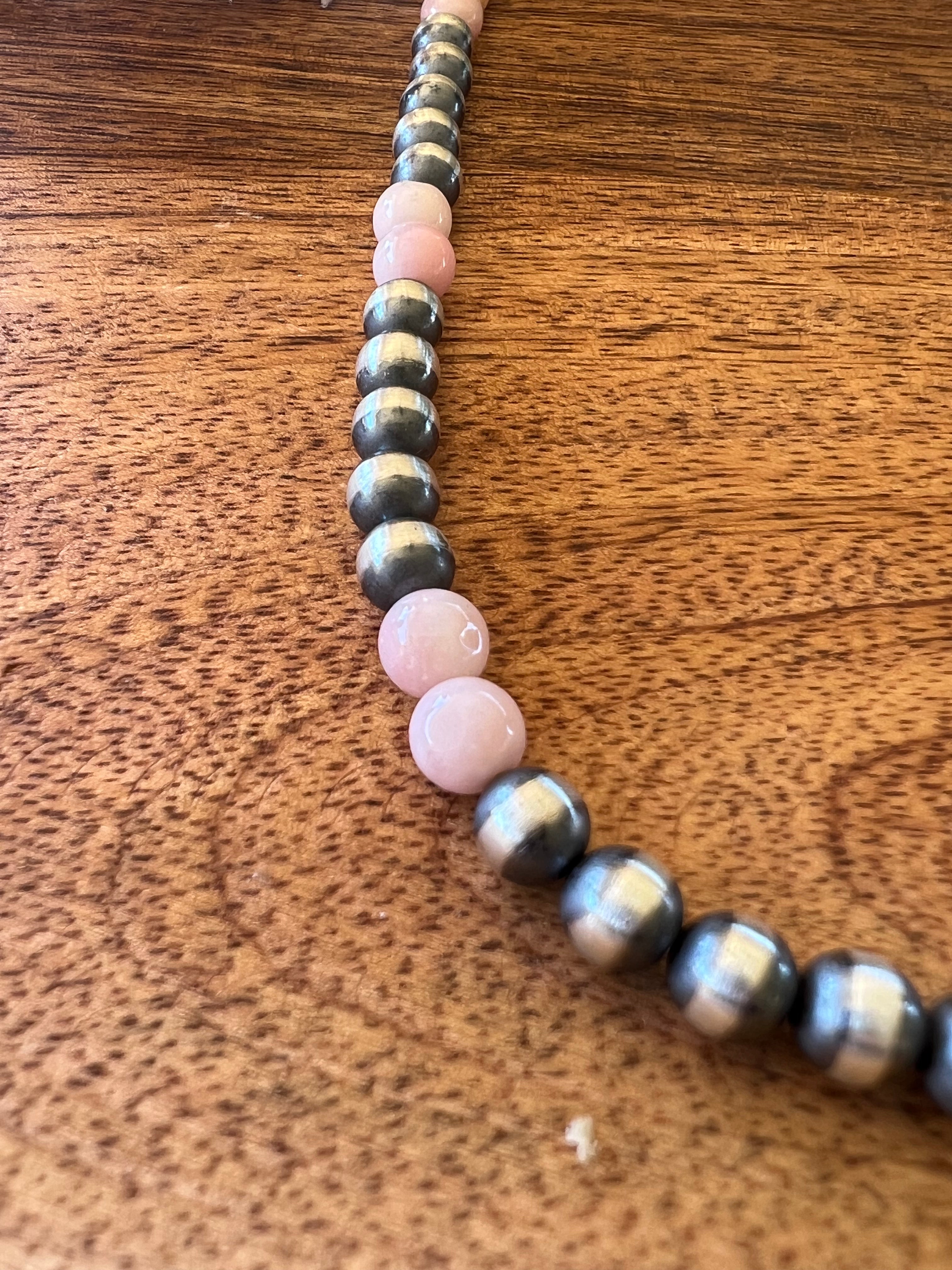 Navajo Pink Coral & Sterling Silver 6 MM Pearl Necklace