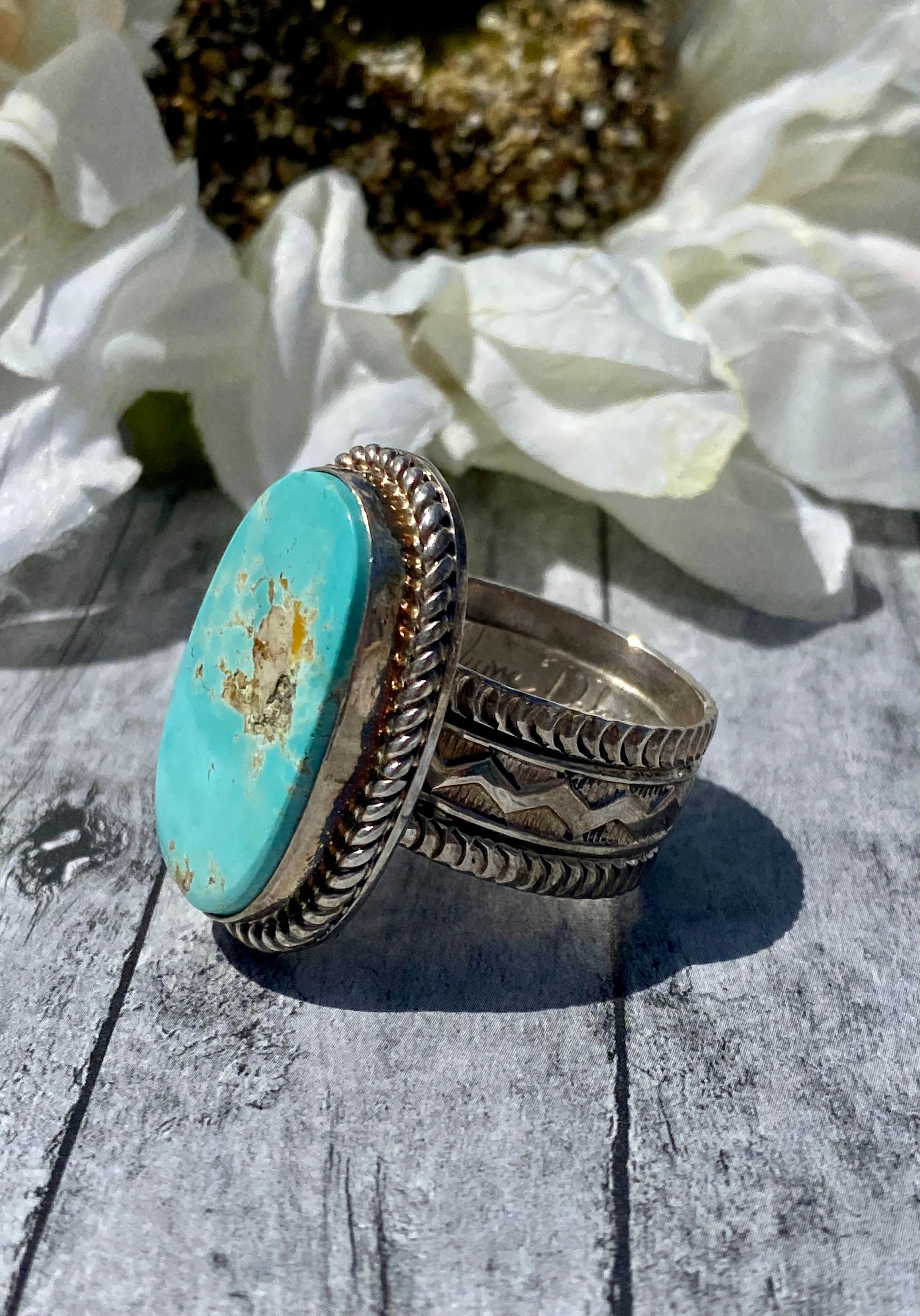 Jereme Delgarito Royston Turquoise & Sterling Silver Ring Size 13.5