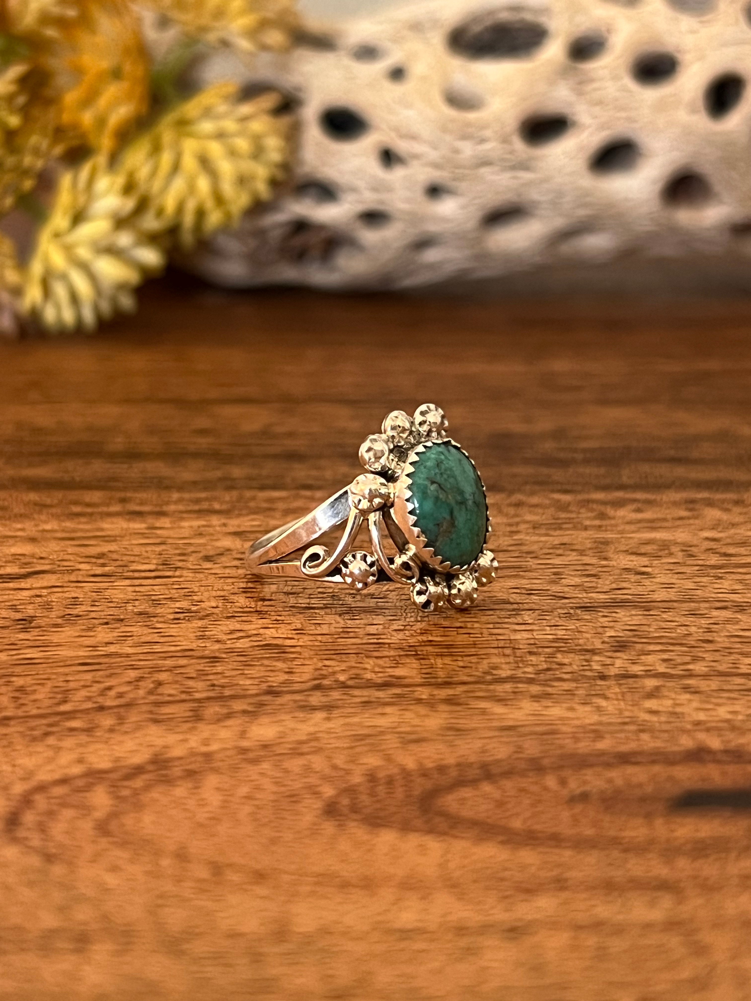 Navajo Made Kingman Turquoise & Sterling Silver Ring Size 7