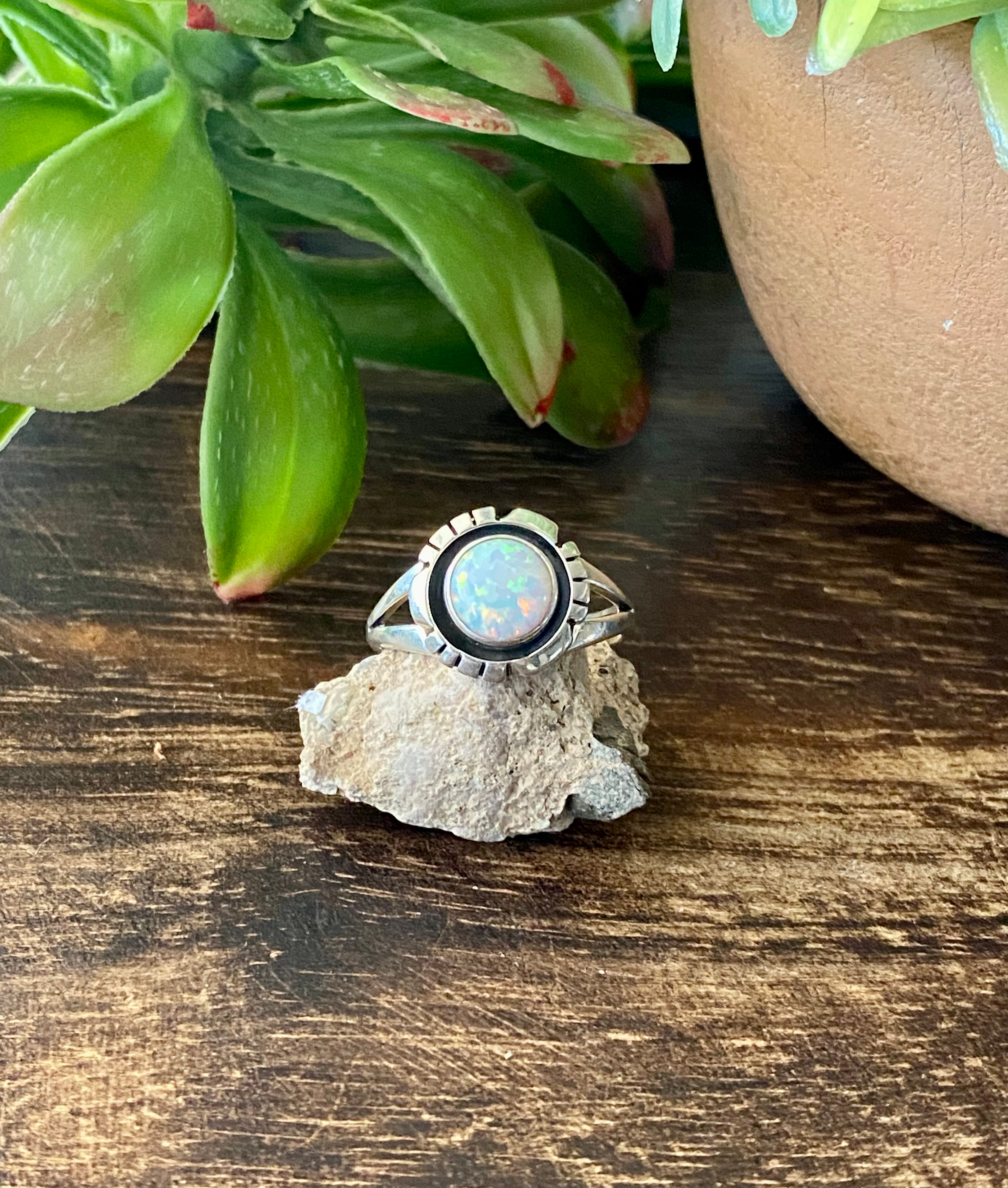 Navajo Made White Opal & Sterling Silver Rings