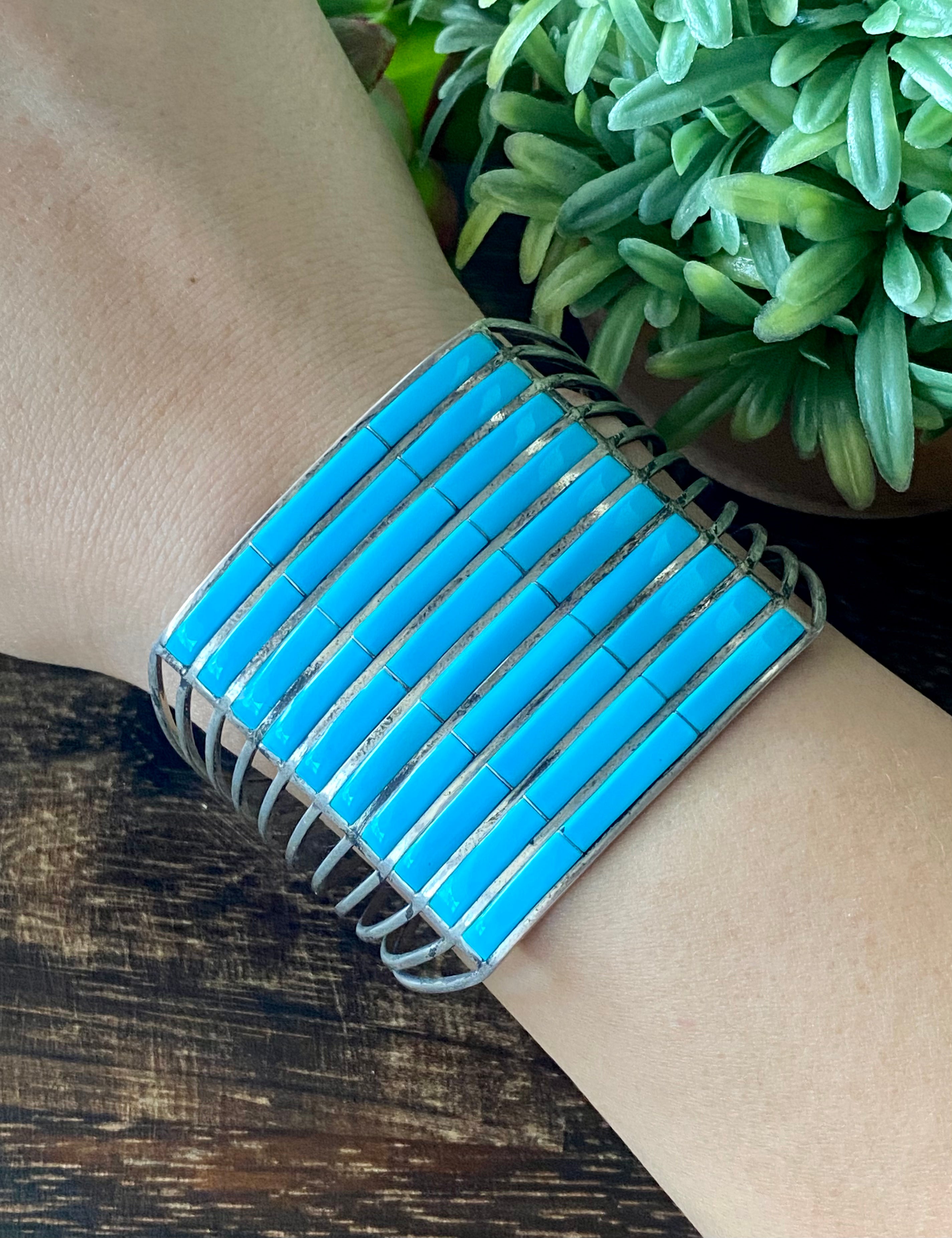 Andrew Enrico Turquoise & Sterling Silver Inlay Cuff Bracelet