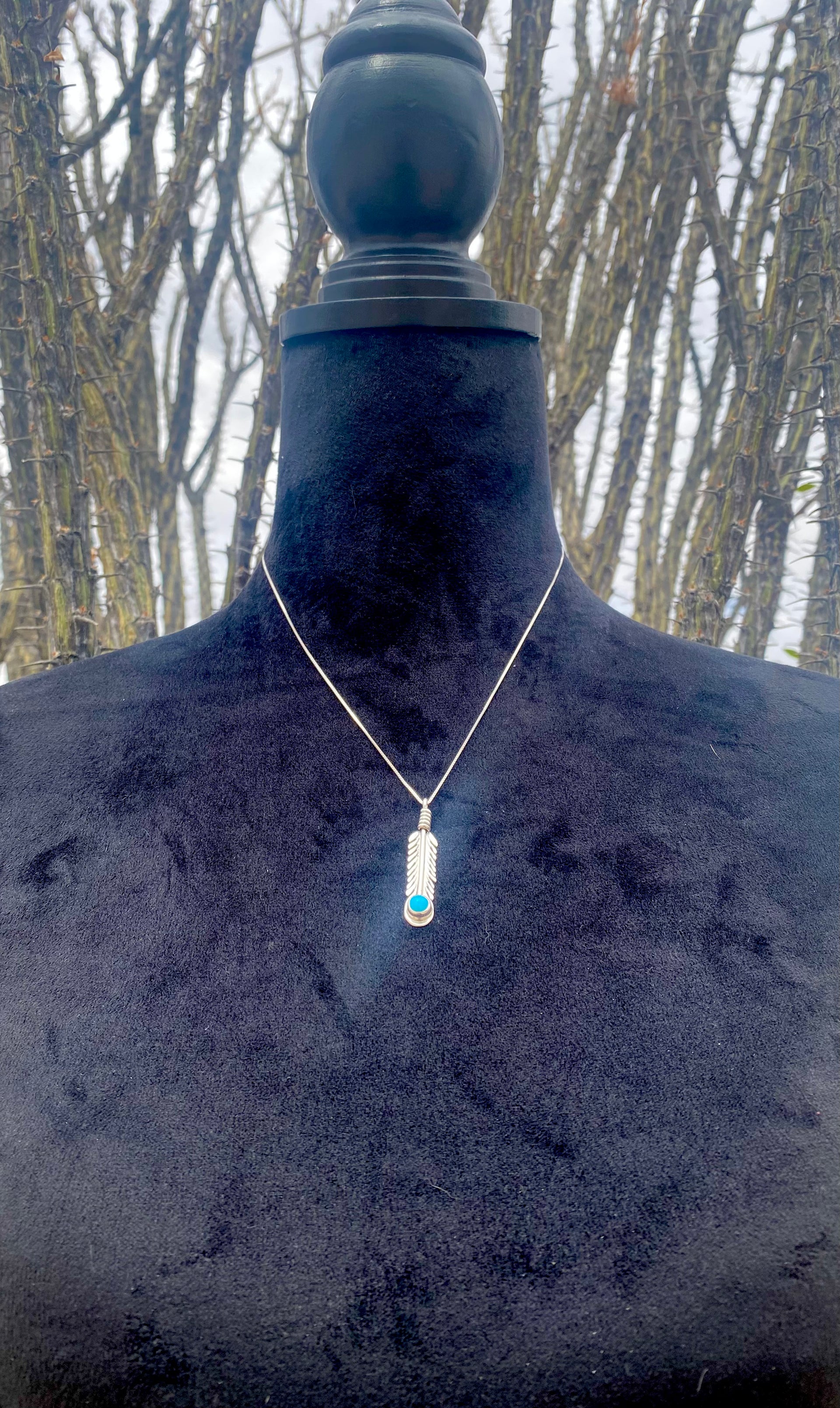 Allen Lee Kingman Turquoise & Sterling Silver Feather Necklace