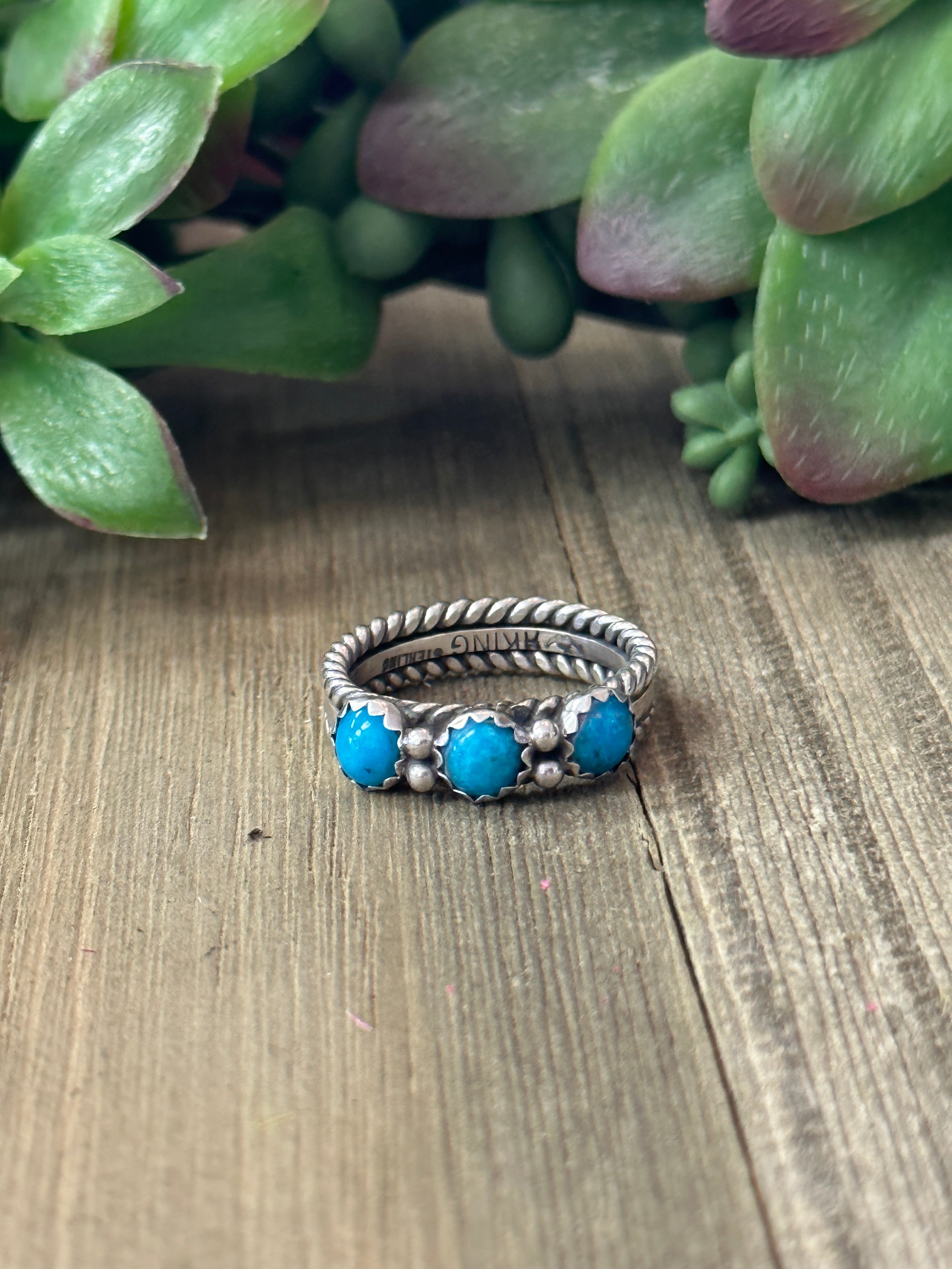 Navajo Made Kingman Turquoise & Sterling Silver Ring