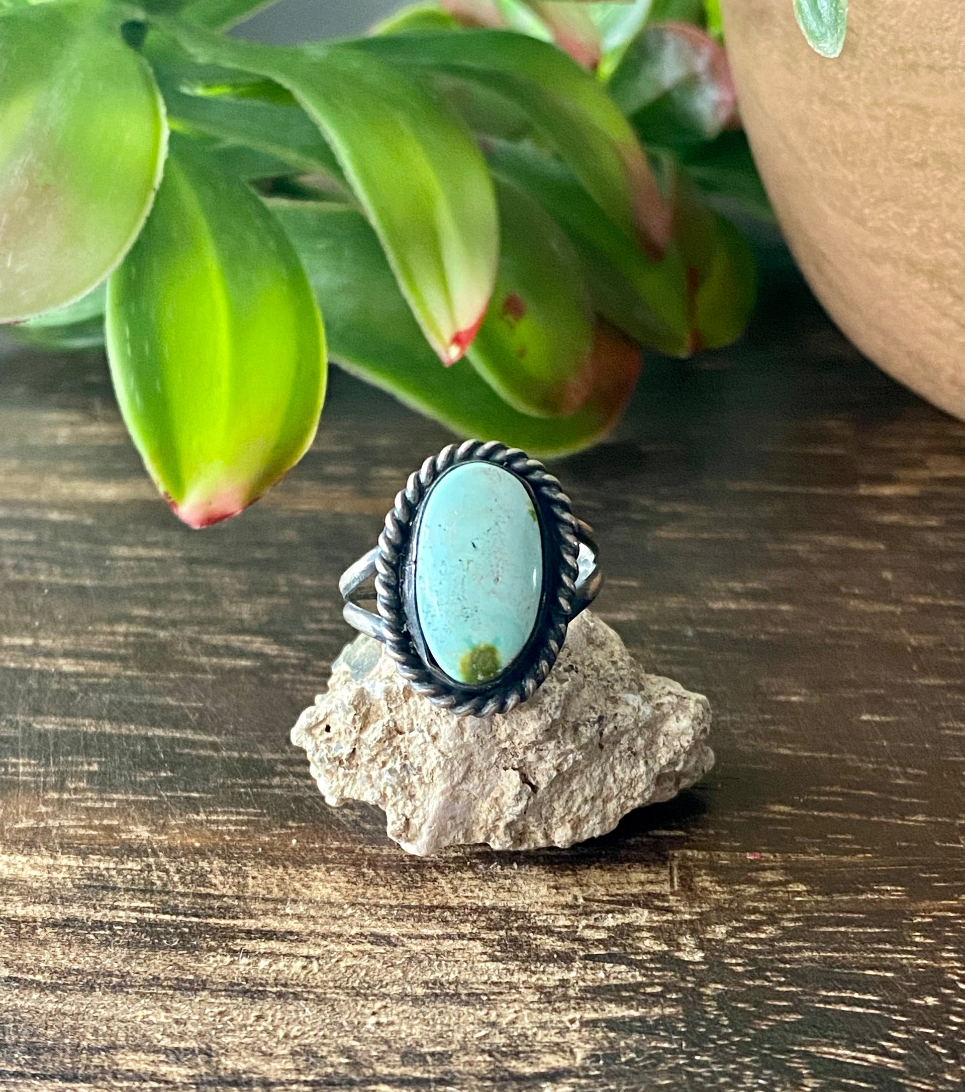 Navajo Made Sonoran Mountain Turquoise & Sterling Silver Ring Size 6