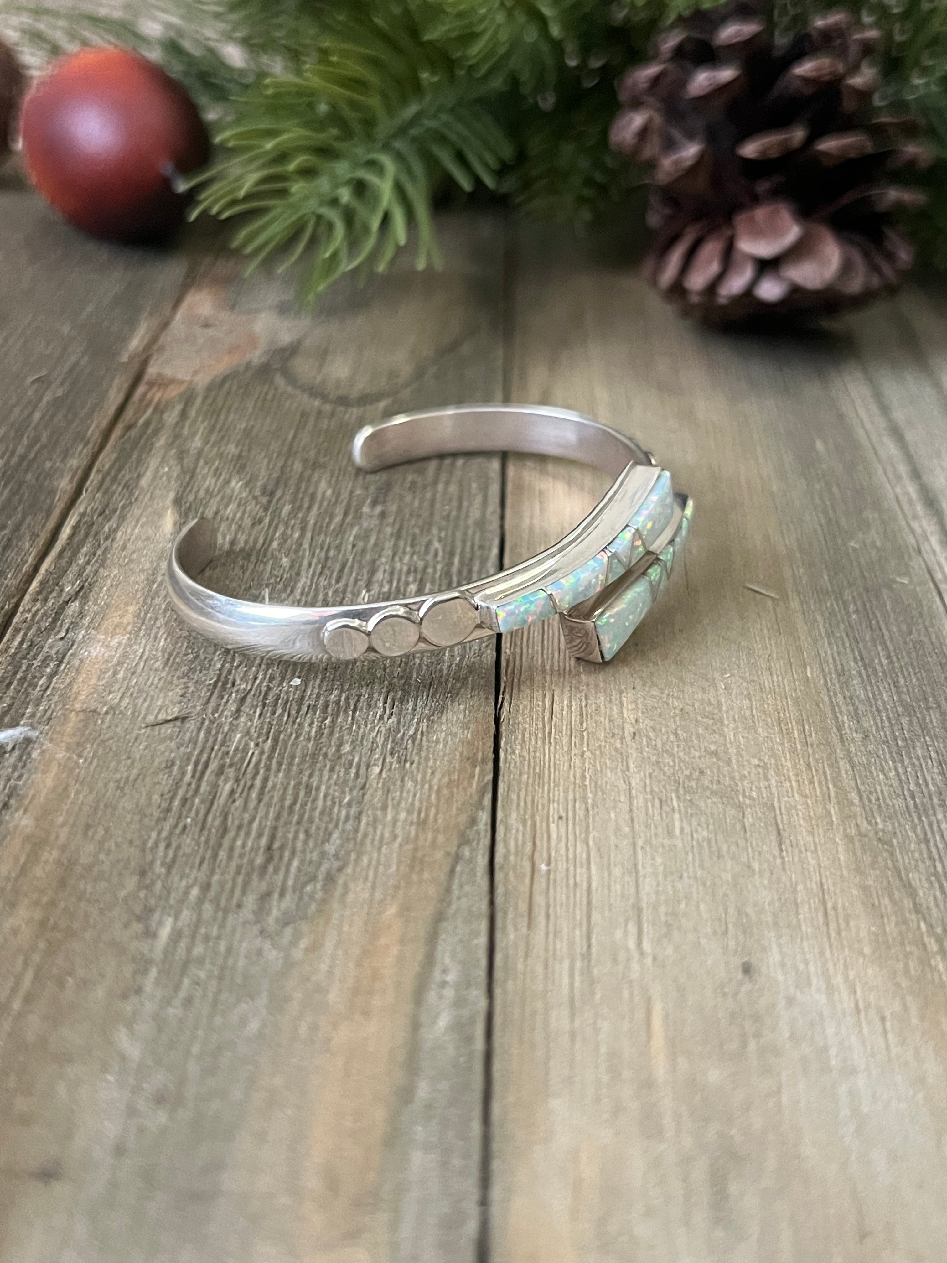 Navajo Made Opal (Man Made) & Sterling Silver Cuff Bracelet