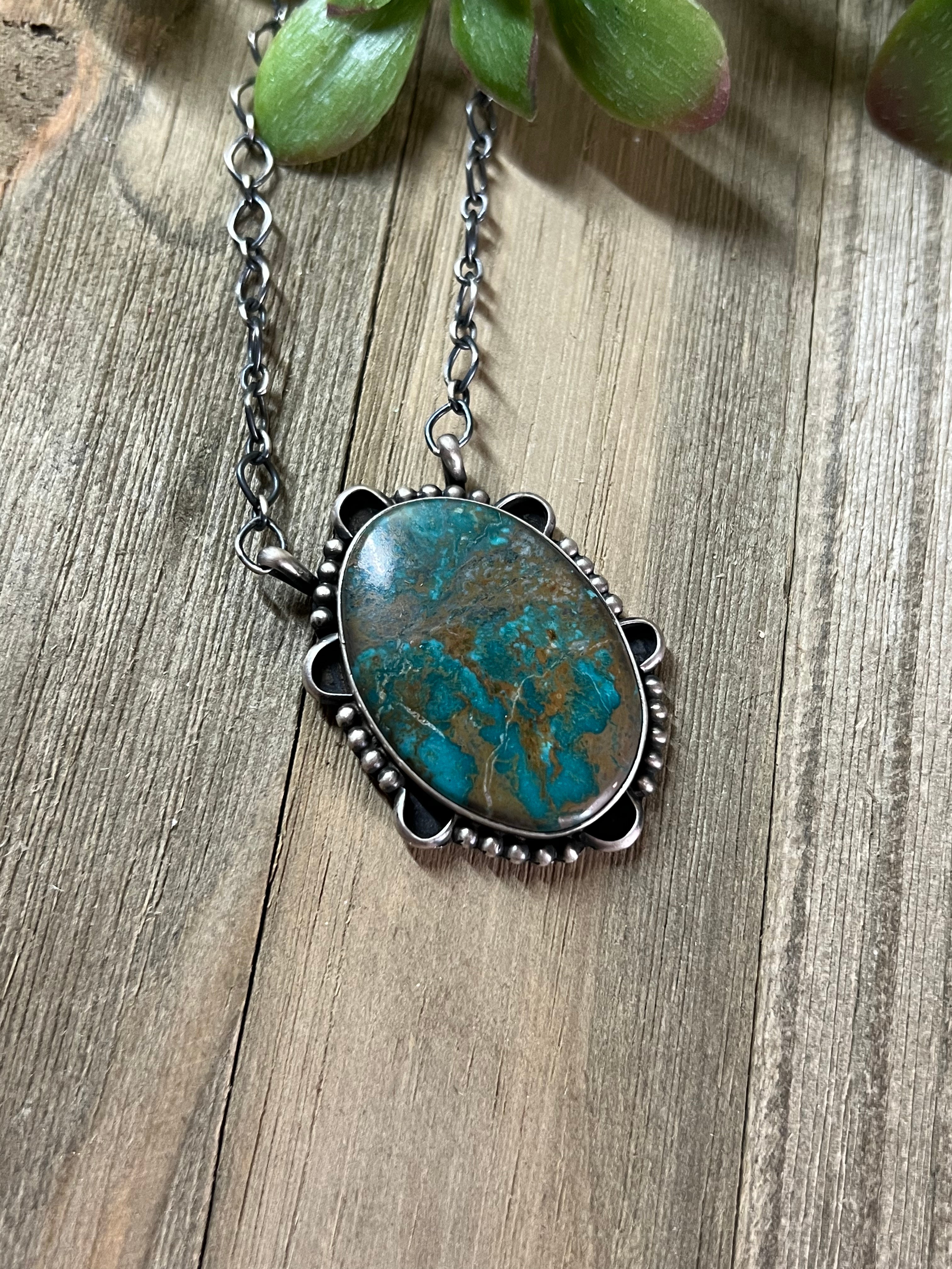 Navajo Made Royston Turquoise & Sterling Silver Necklace