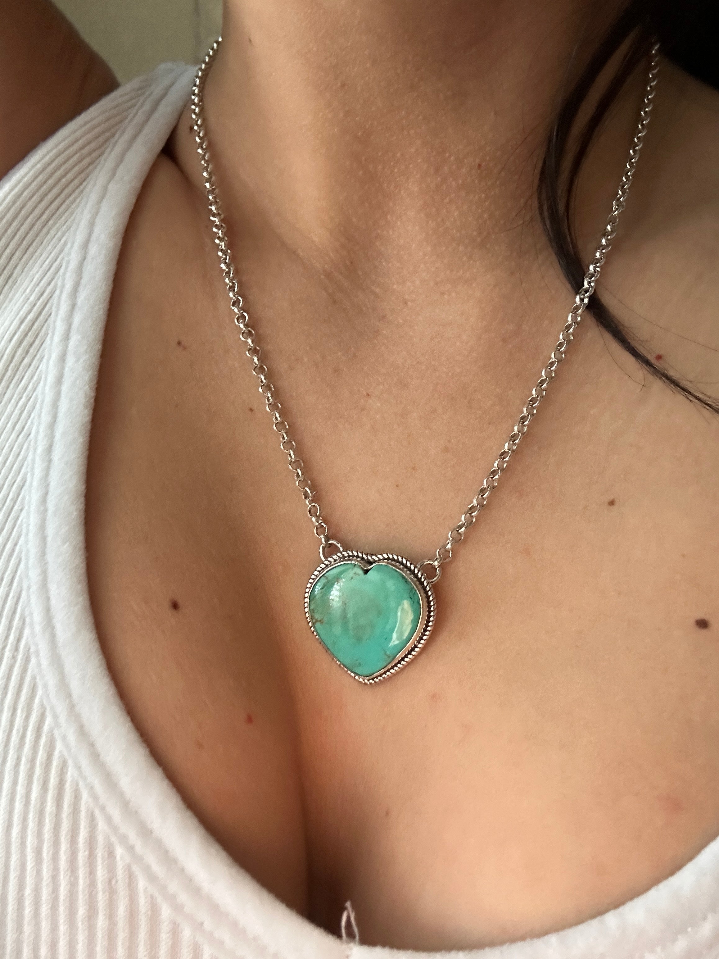 Southwest Made Turquoise & Sterling Silver Heart Necklace