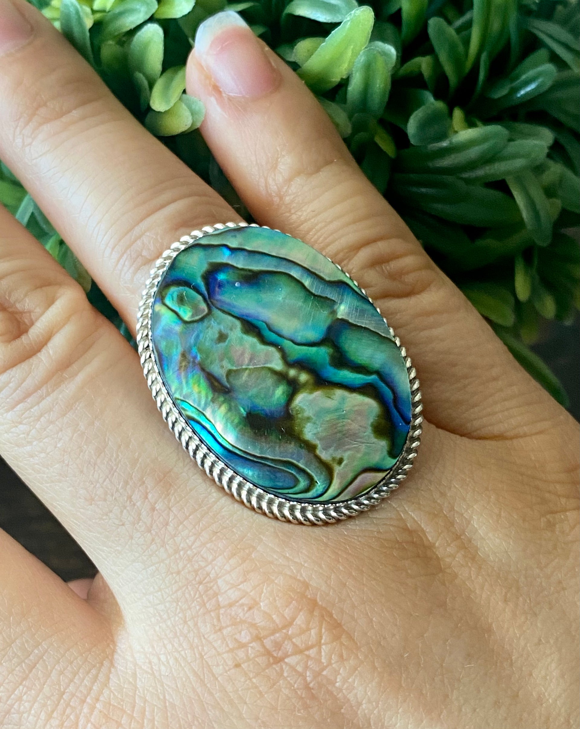 Reda Galvan Abalone & Sterling Silver Ring Size 7.75