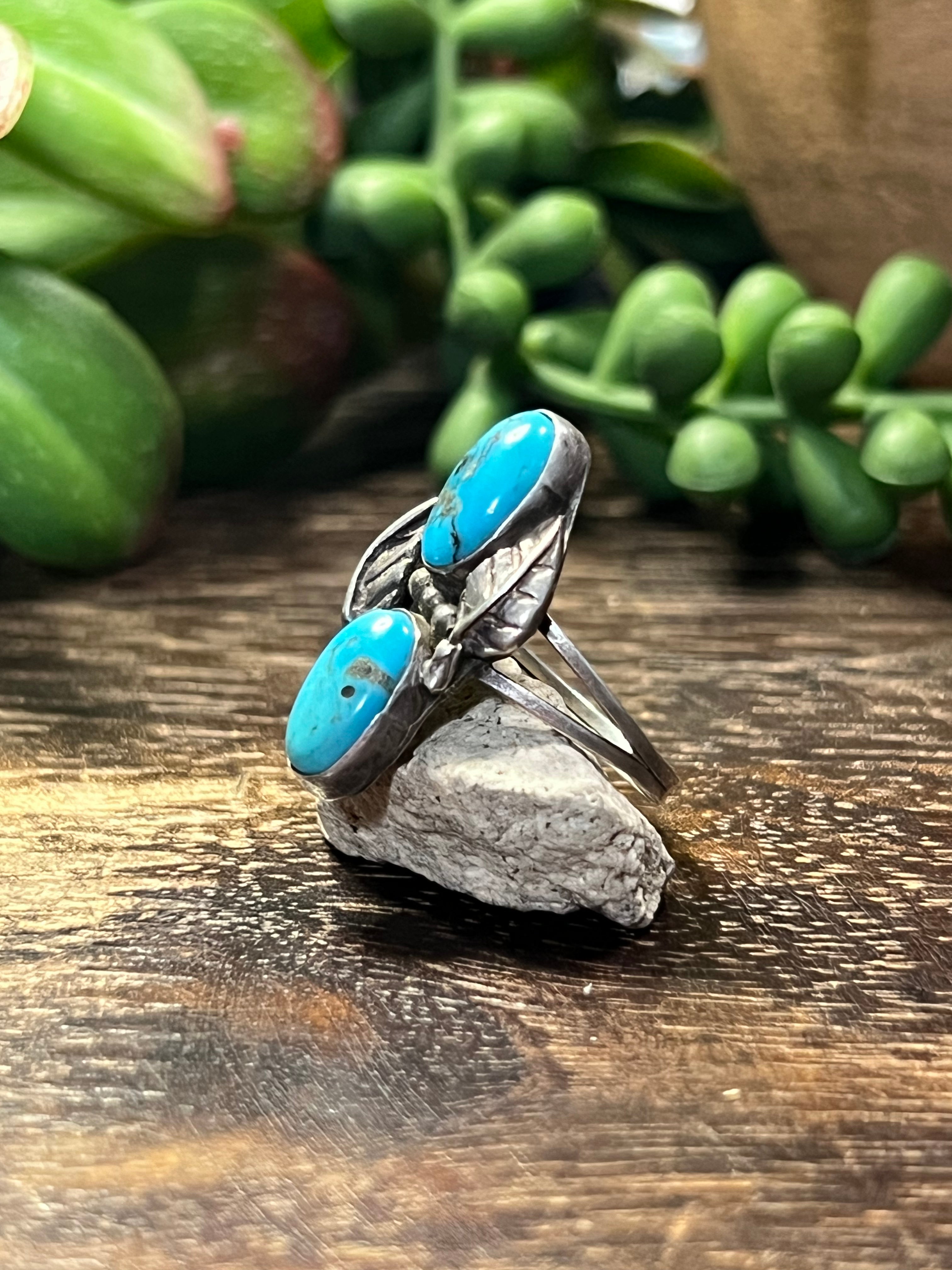 Navajo Made Kingman Turquoise & Sterling Silver Ring Size 6.25