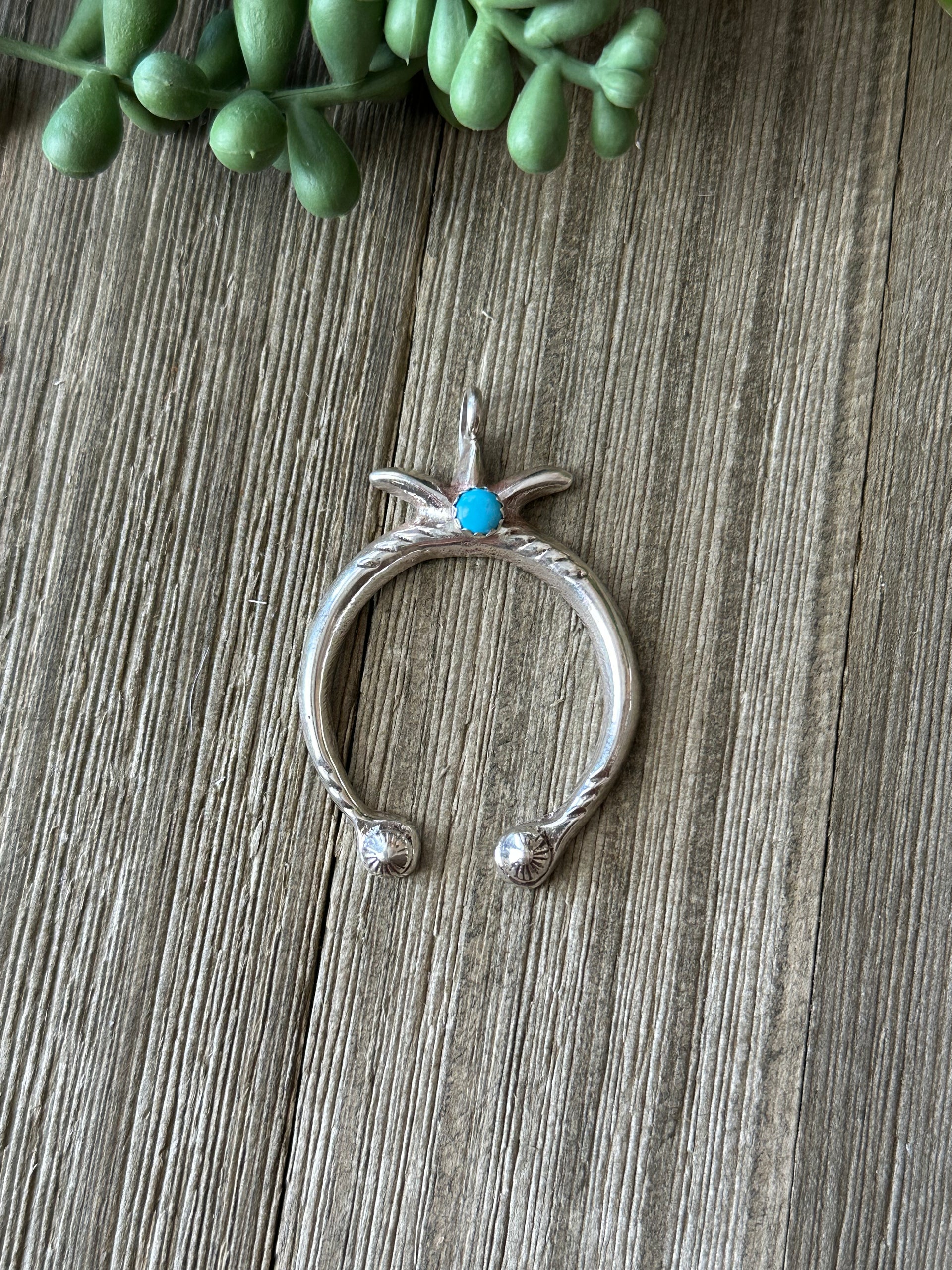Navajo Made Turquoise & Sterling Silver Naja Pendant