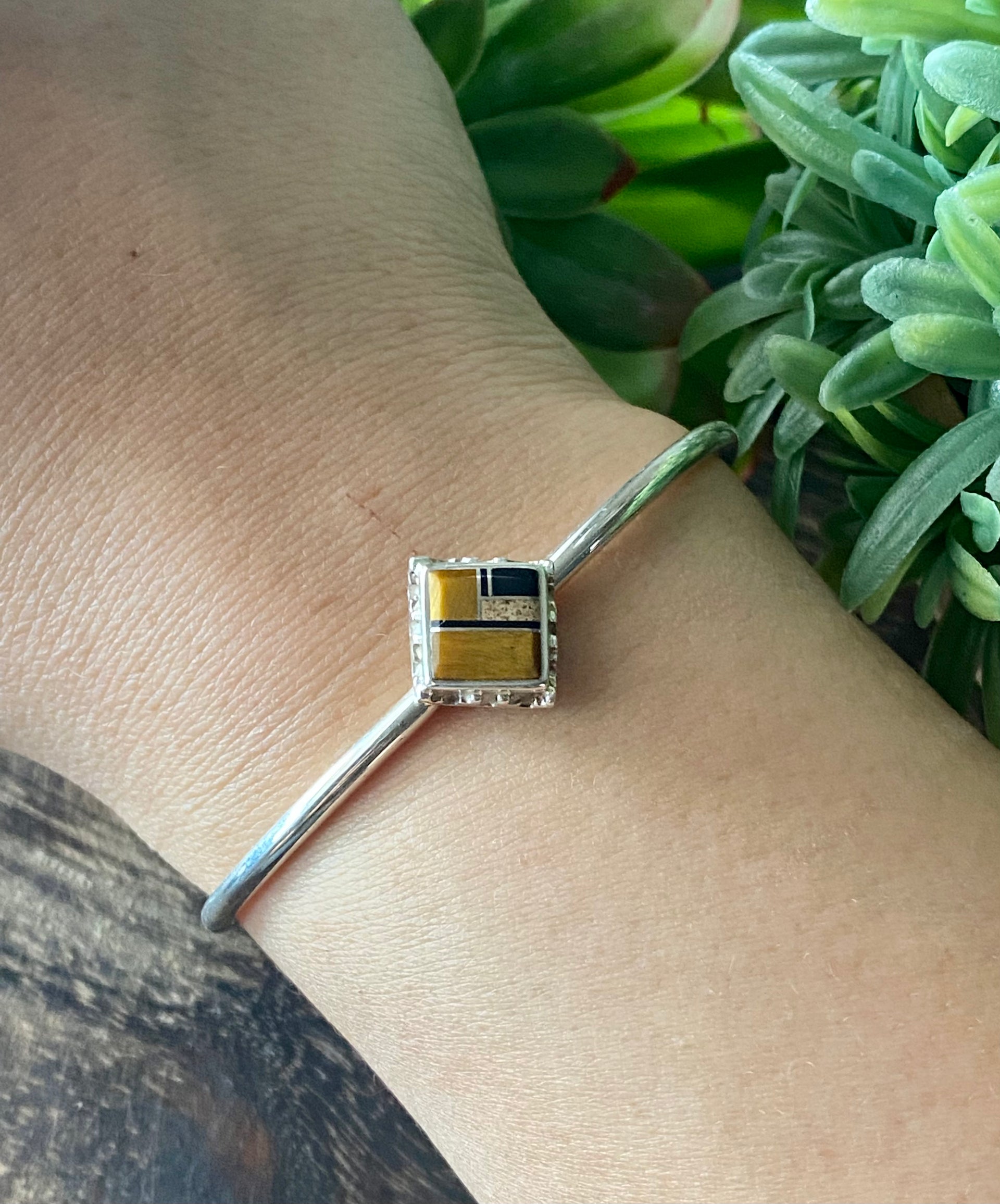 Navajo Made Multi Stone & Sterling Silver Inlay Cuff Bracelet