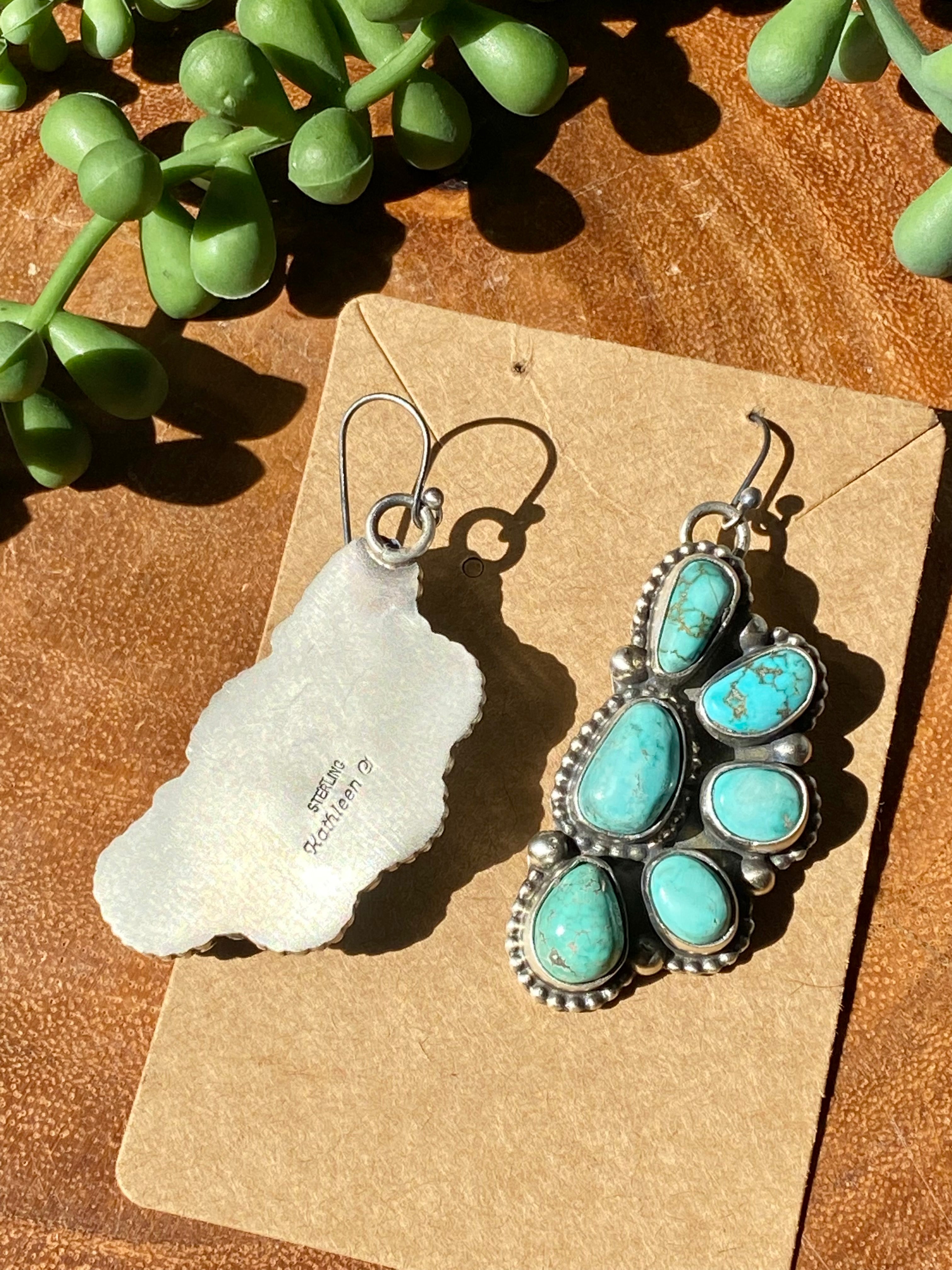 Kathleen Chavez Carico Lake Turquoise & Sterling Silver Post Dangle Earrings