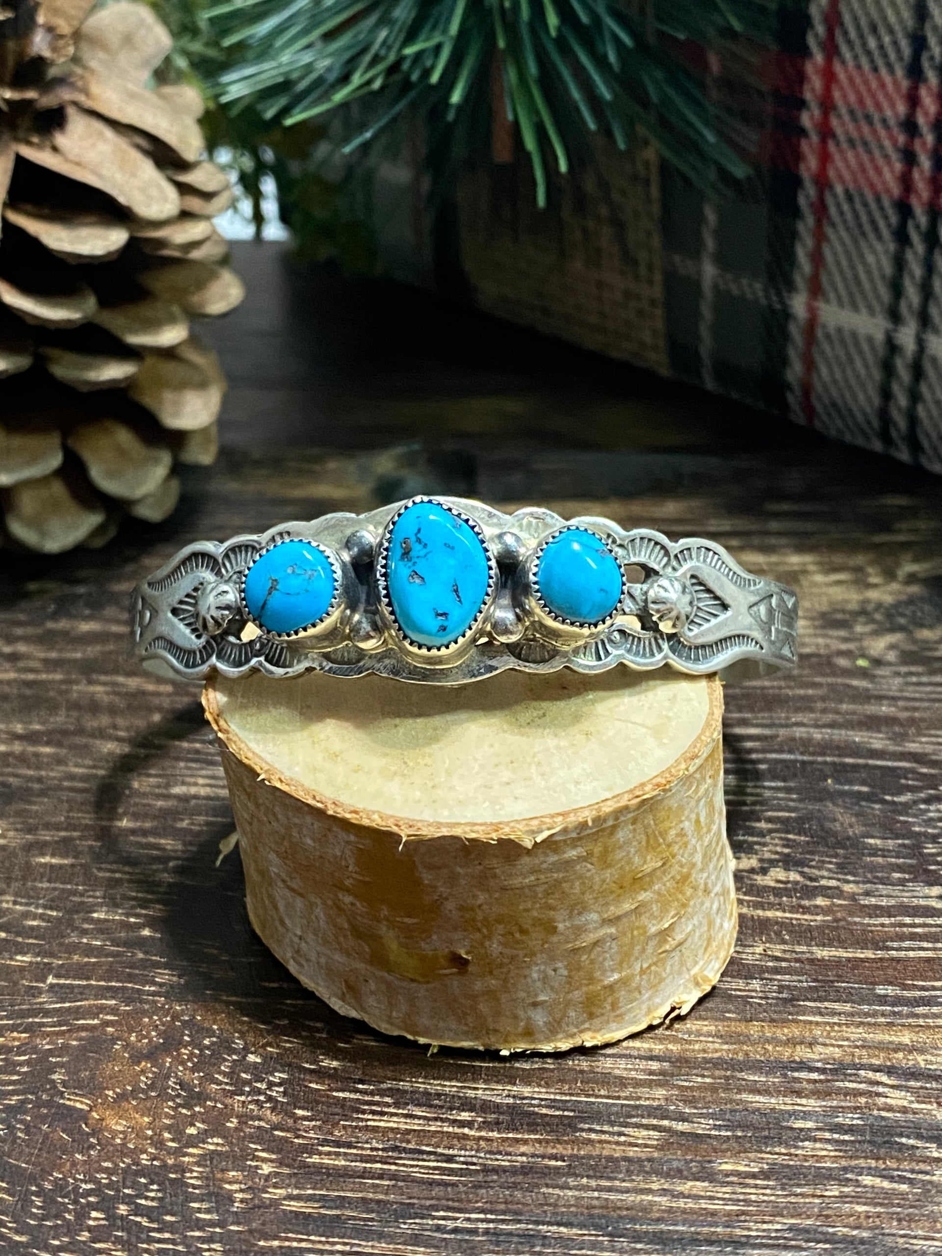 Navajo Made Kingman Turquoise & Sterling Silver Cuff Bracelet