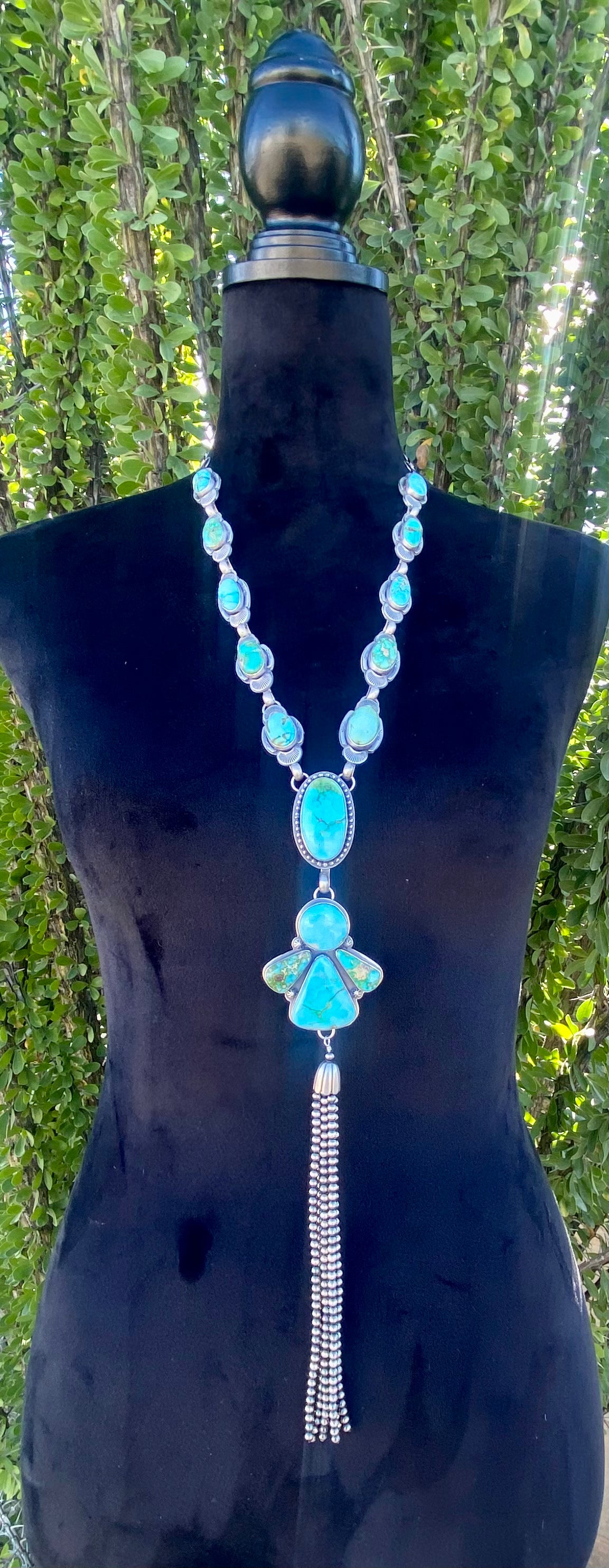 Tim Vandever Sonoran Gold Turquoise & Sterling Silver Cluster Drop Necklace