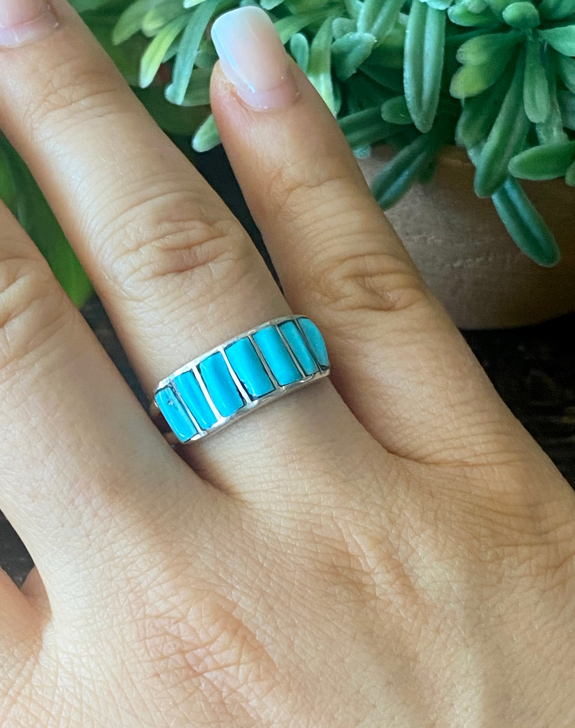 Mira Payesnta Turquoise & Sterling Silver Inlay Ring Size 10.5