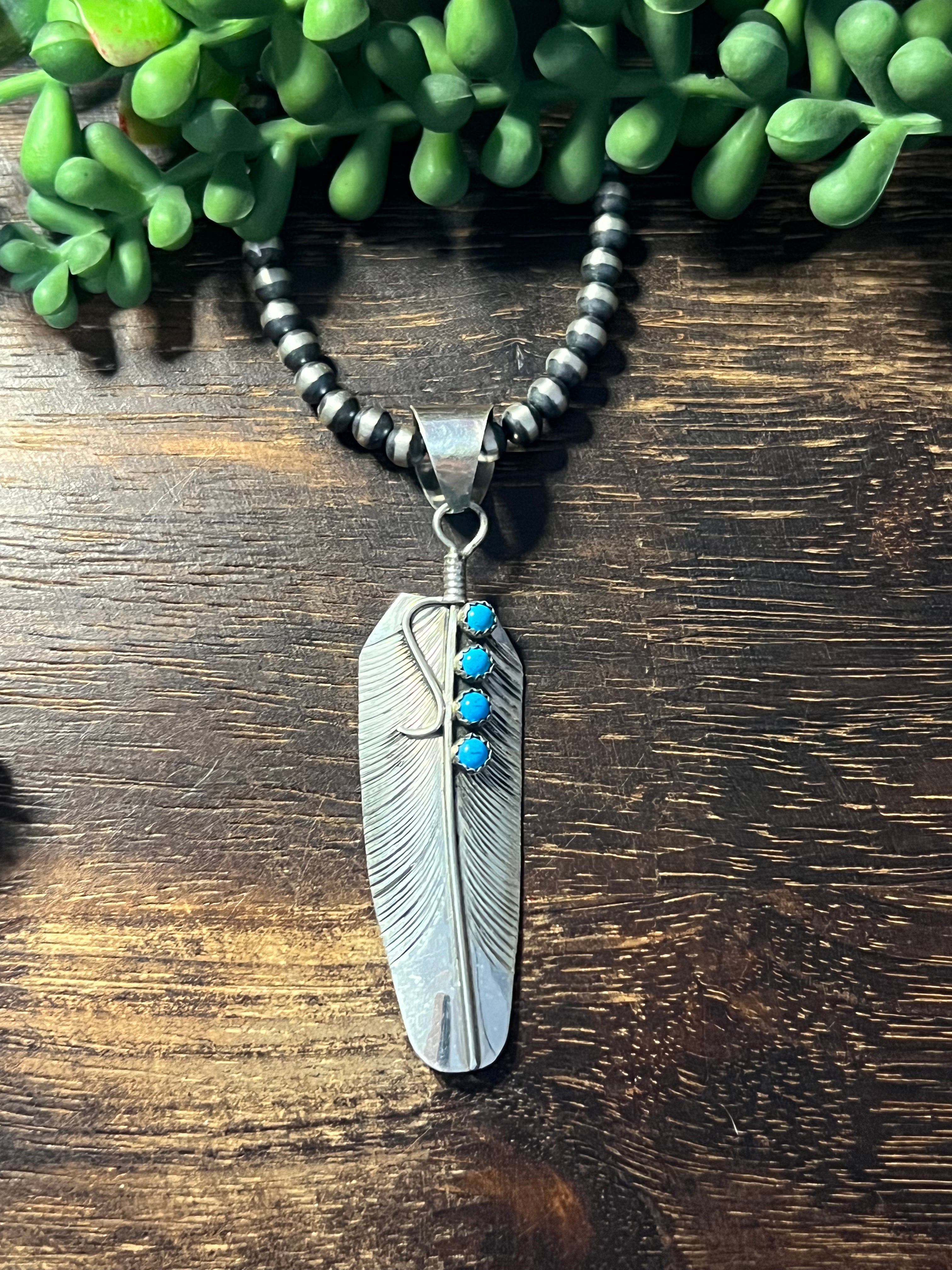 Bryon Begay Kingman Turquoise & Sterling Silver Feather Pendant
