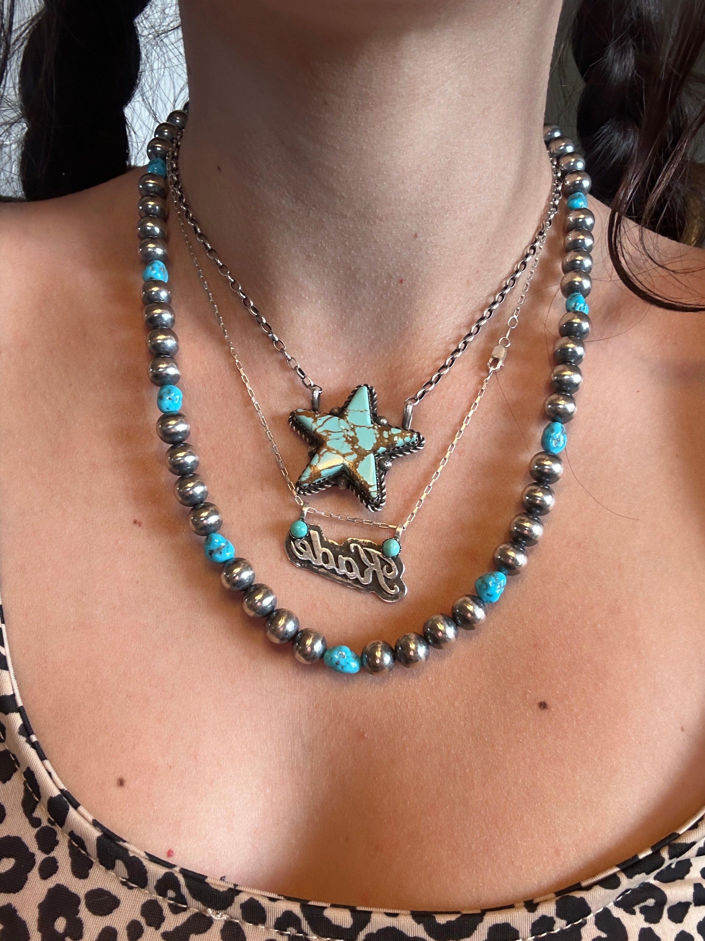 Navajo Strung 8 MM Navajo Pearls & Kingman Turquoise Necklace