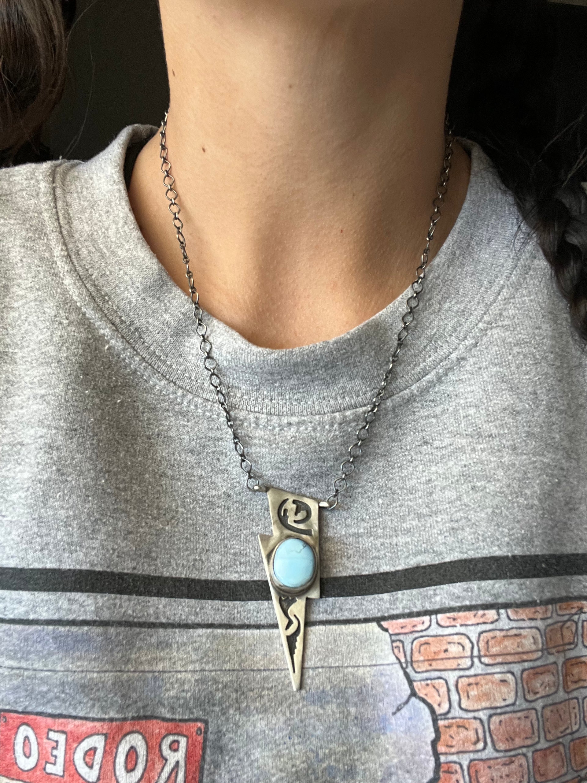 Navajo Golden Hill Turquoise & Sterling Silver Overlay Lightning Bolt Necklace