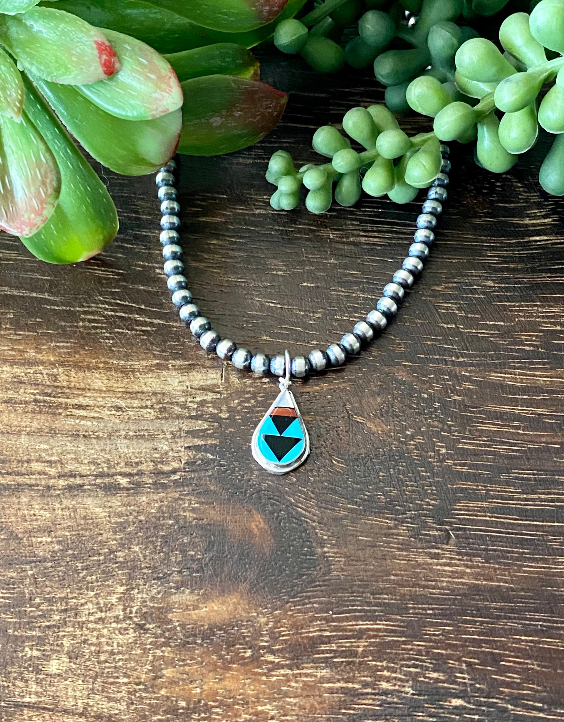 Clifton Cheama Multi Stone & Sterling Silver Inlay Pendant