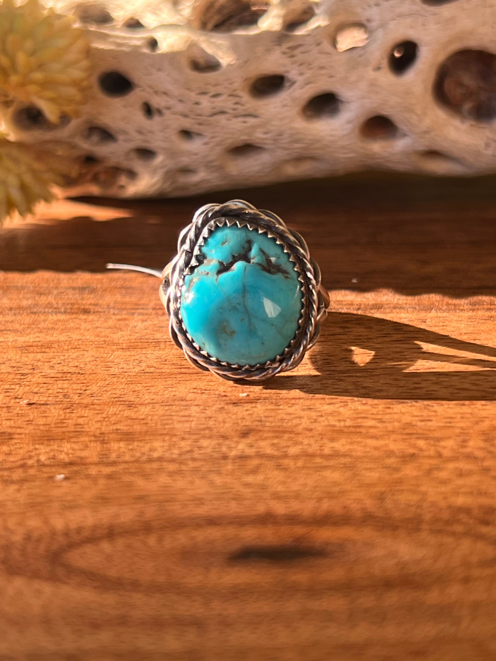 Eli Skeets Kingman Turquoise & Sterling Silver Ring Size 9