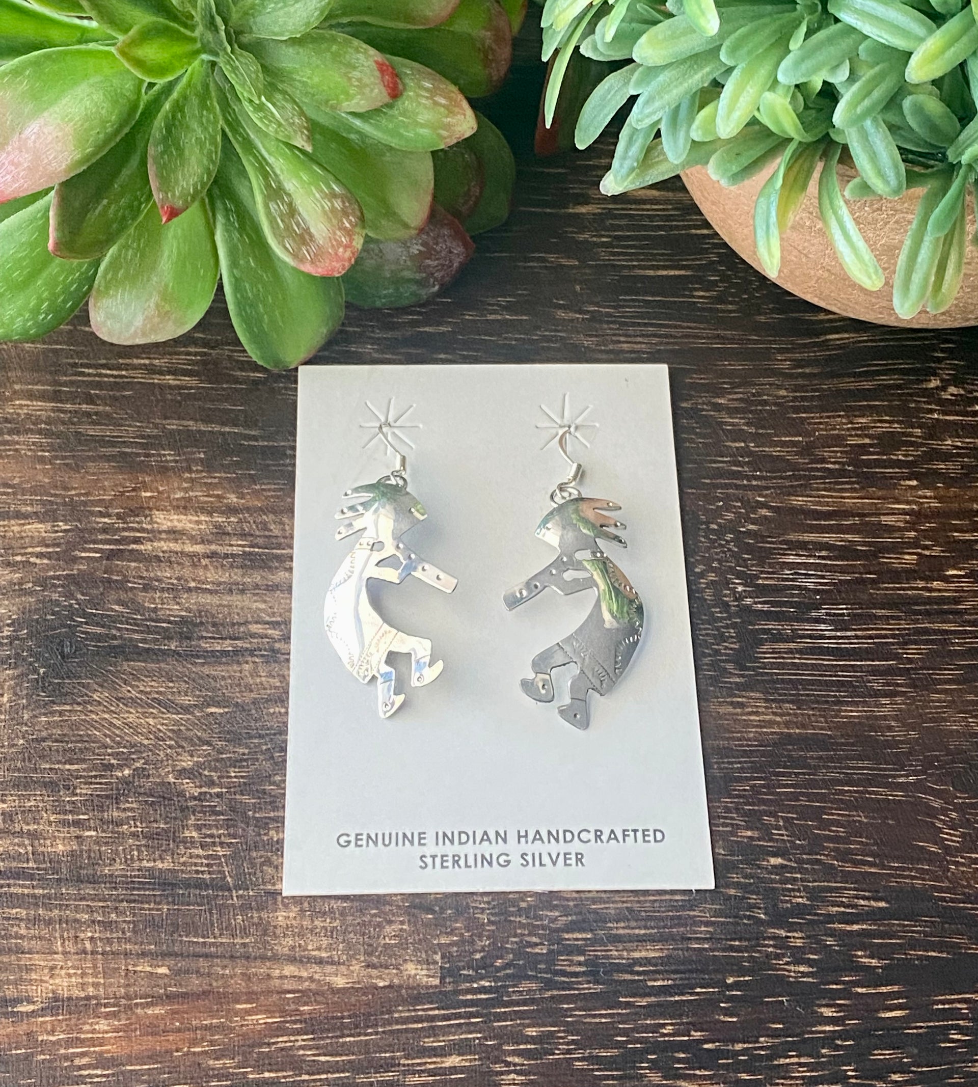 Navajo Made Sterling Silver Kokopelli Dangle Earrings