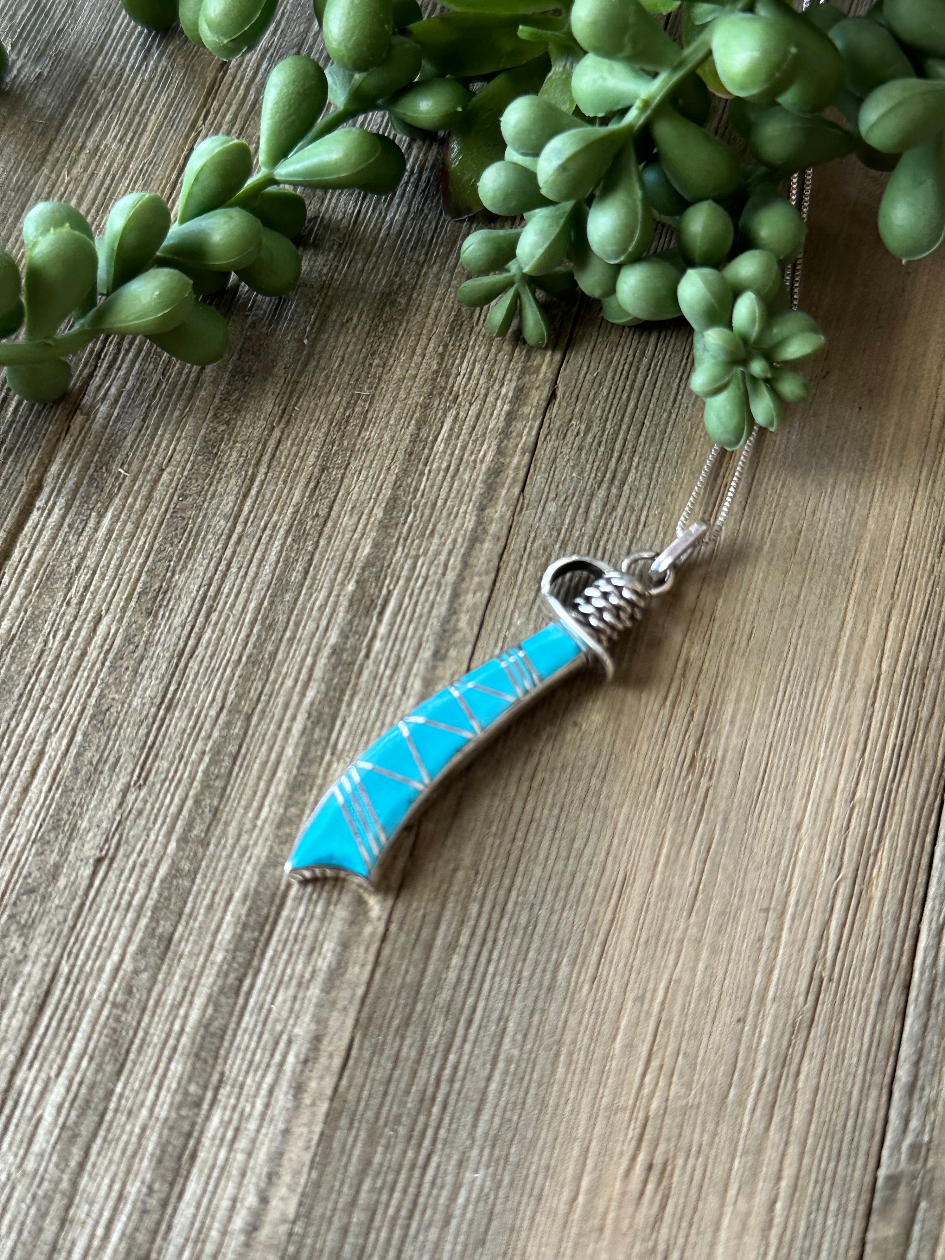 Zuni Made Turquoise & Sterling Silver Inlay Pendant