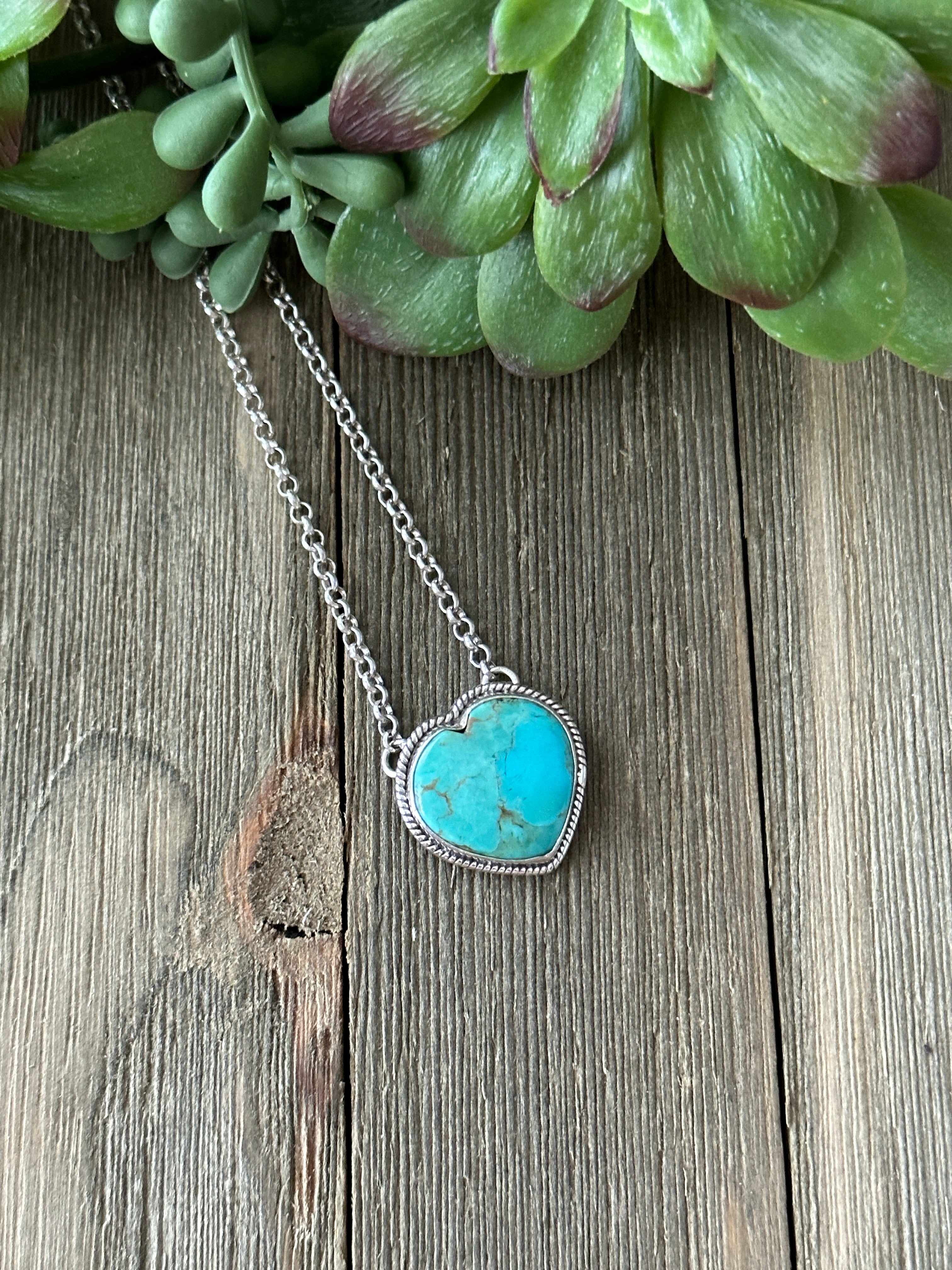 Southwest Made Turquoise & Sterling Silver Heart Necklace