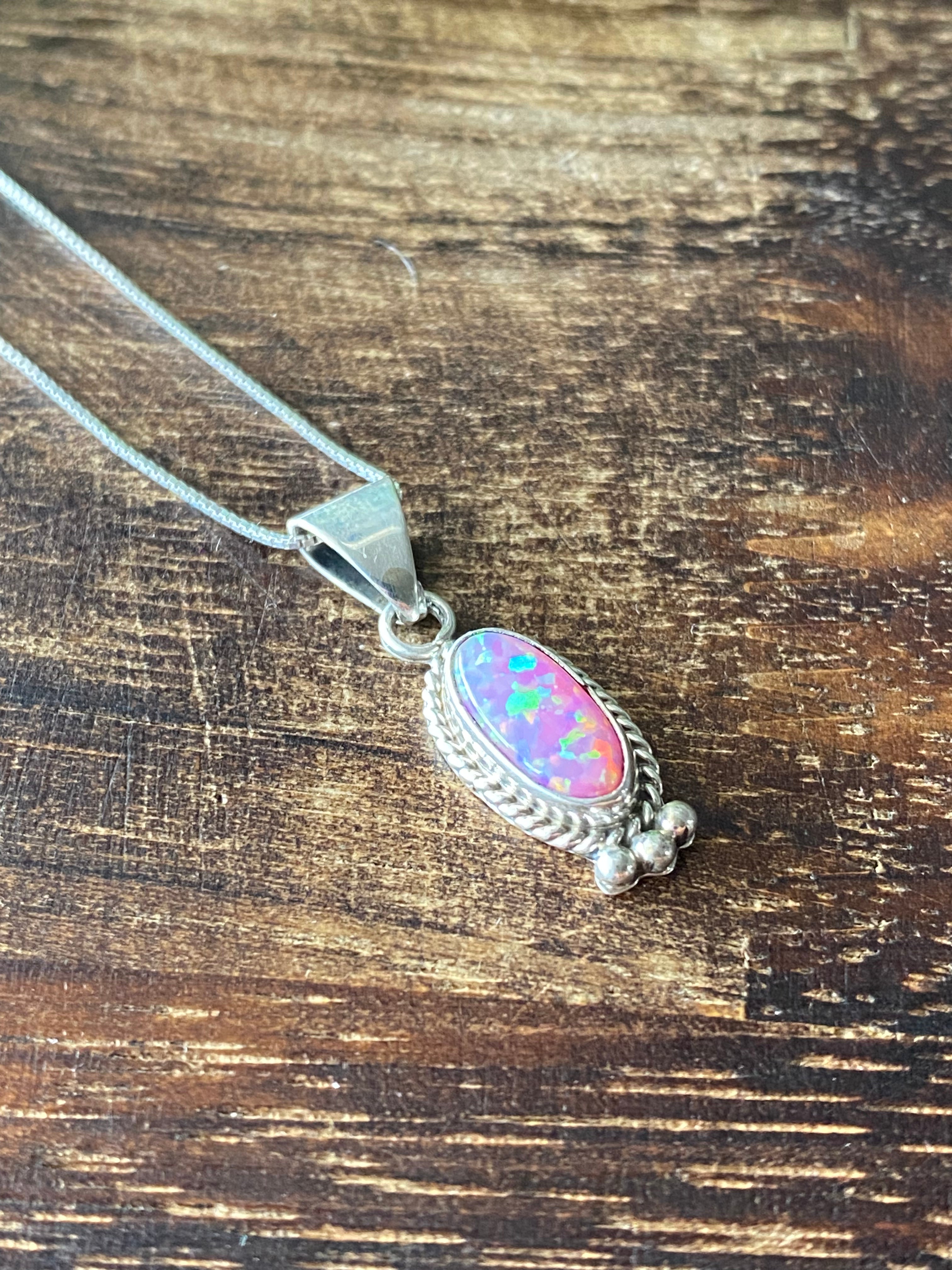 Navajo Made Pink Opal & Sterling Silver Pendant