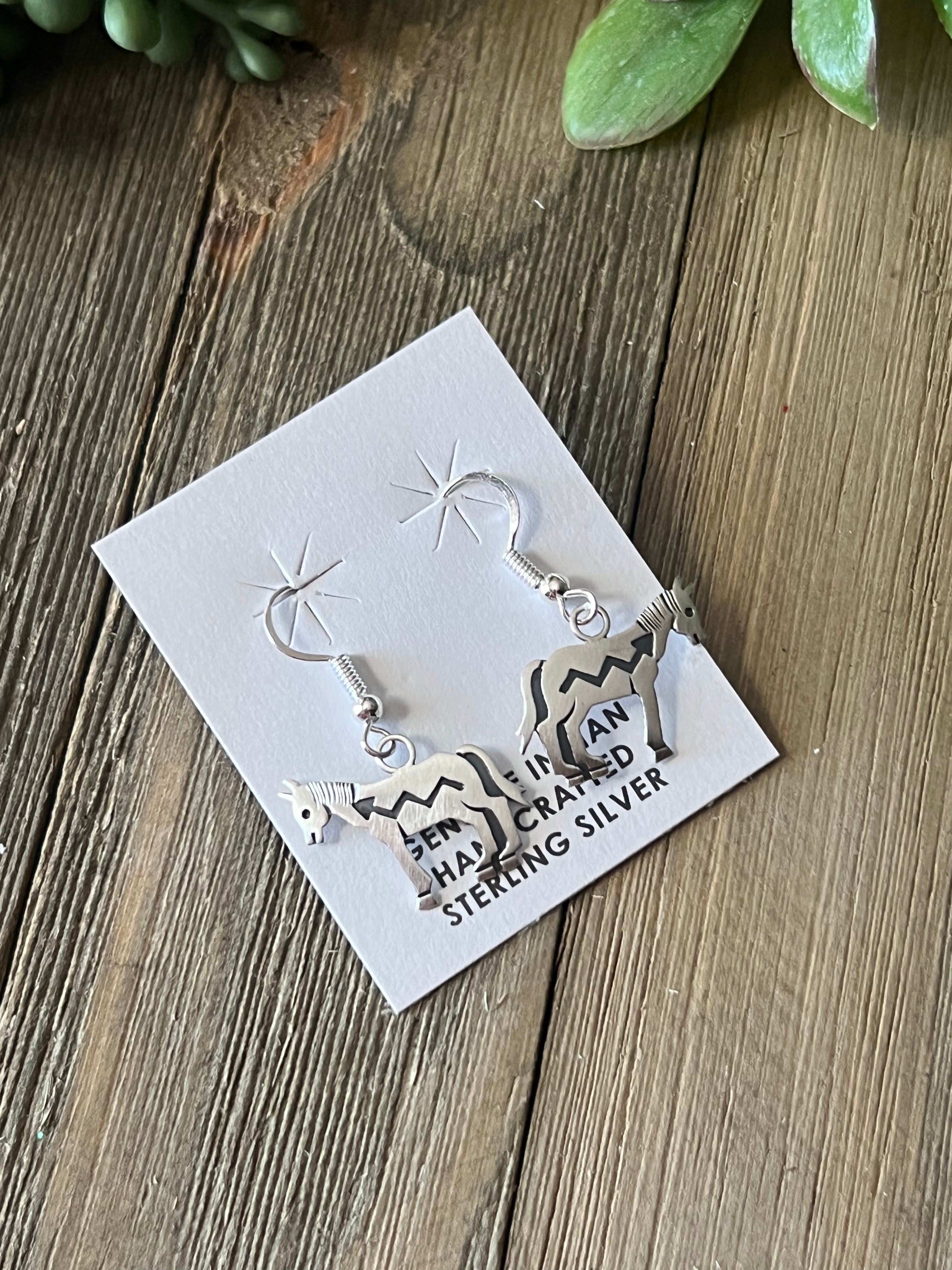 Navajo Made Sterling Silver Donkey Earrings