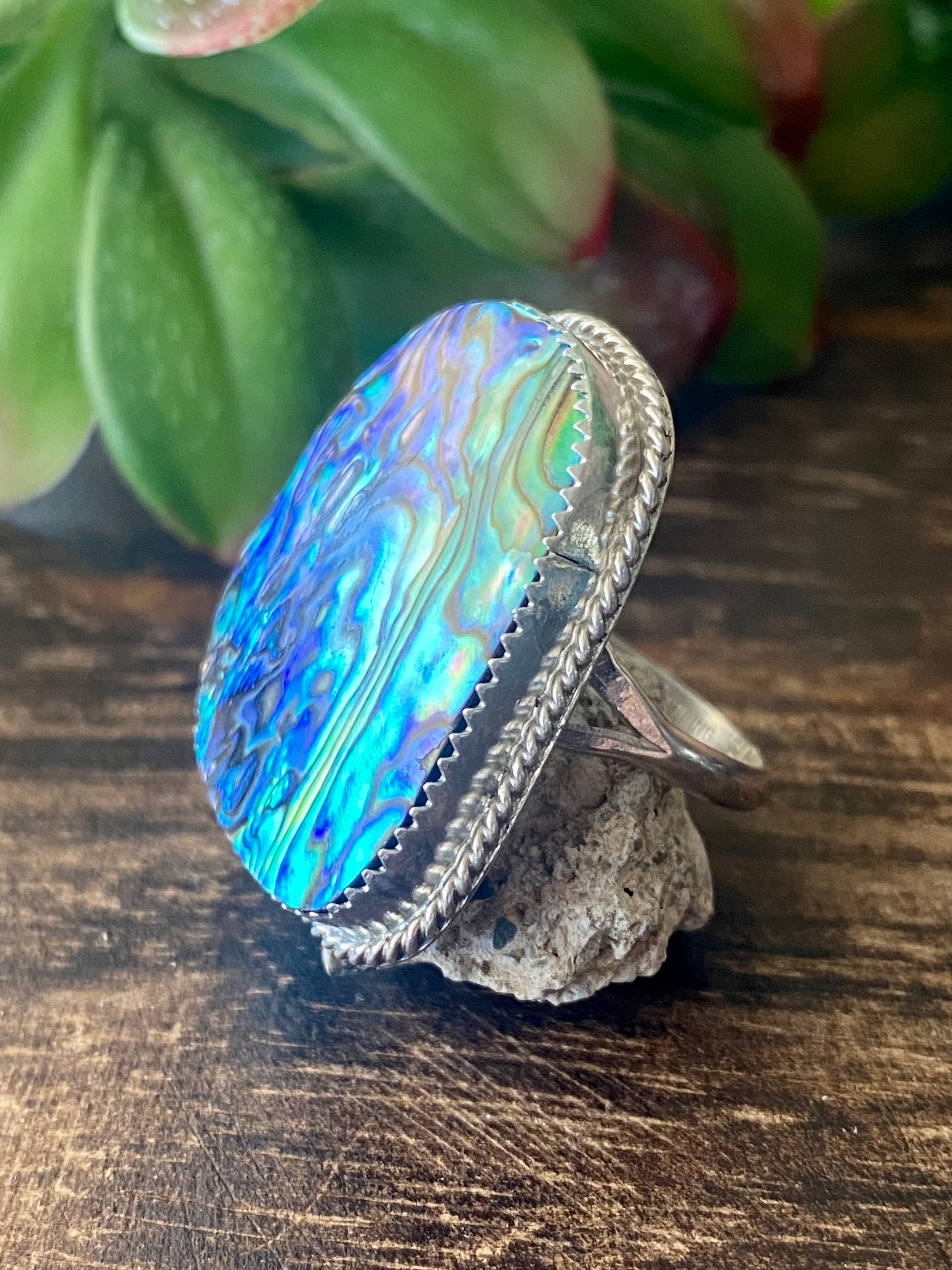 Reda Galvan Abalone & Sterling Silver Ring Size 9.75