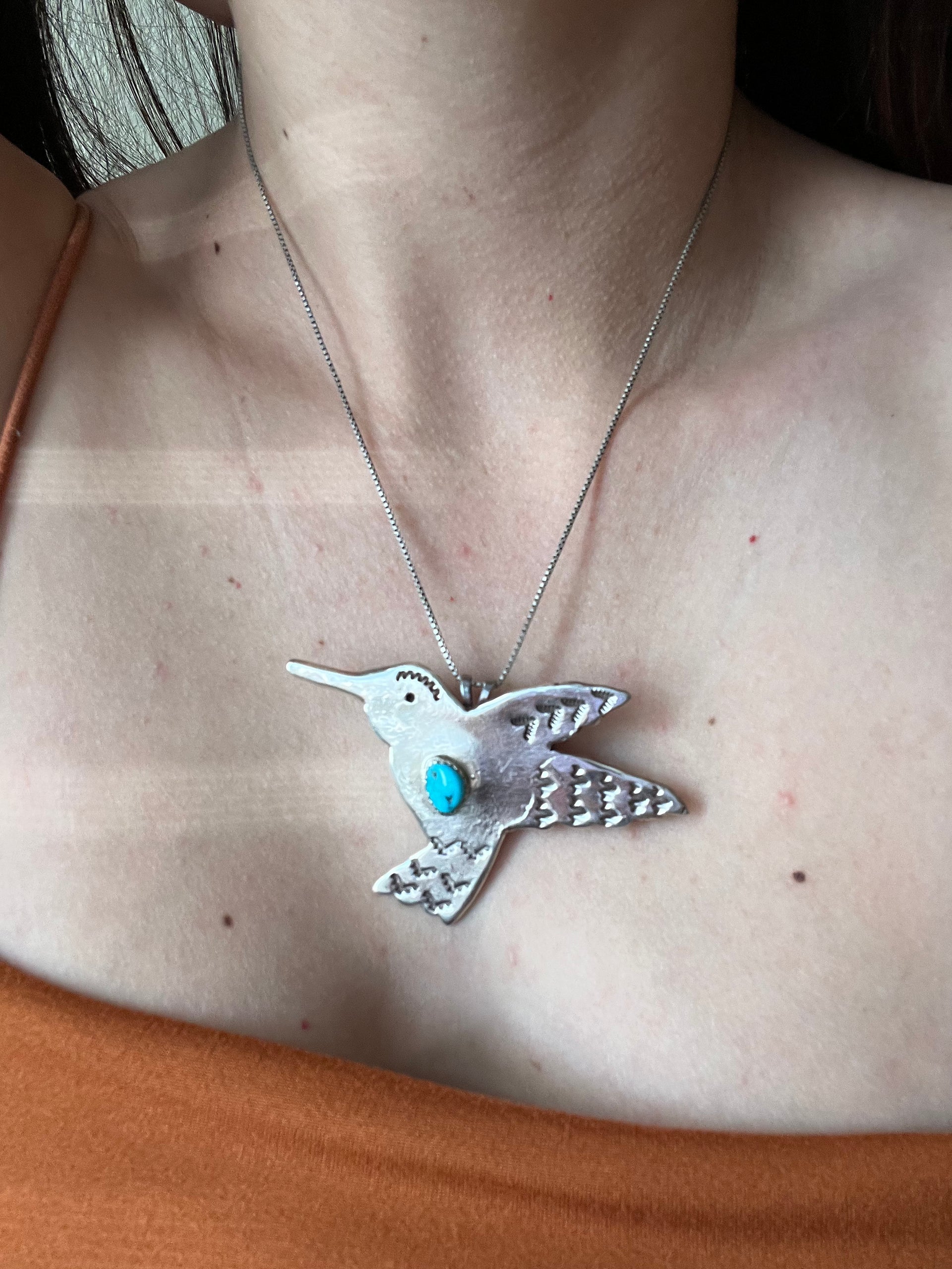 Tonya Yazzie Kingman Turquoise & Sterling Silver Hummingbird Pin/Pendan