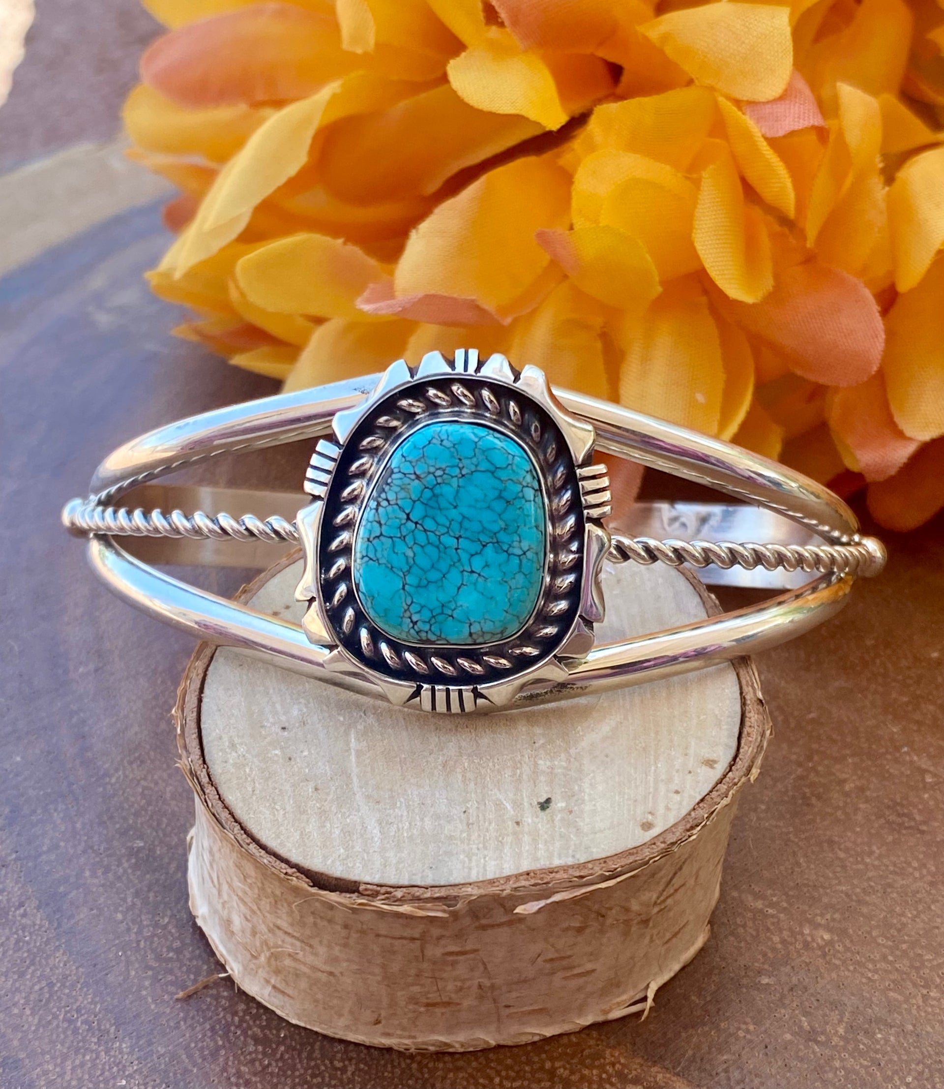 Eddie Secatero Hubei Turquoise & Sterling Silver Cuff Bracelet