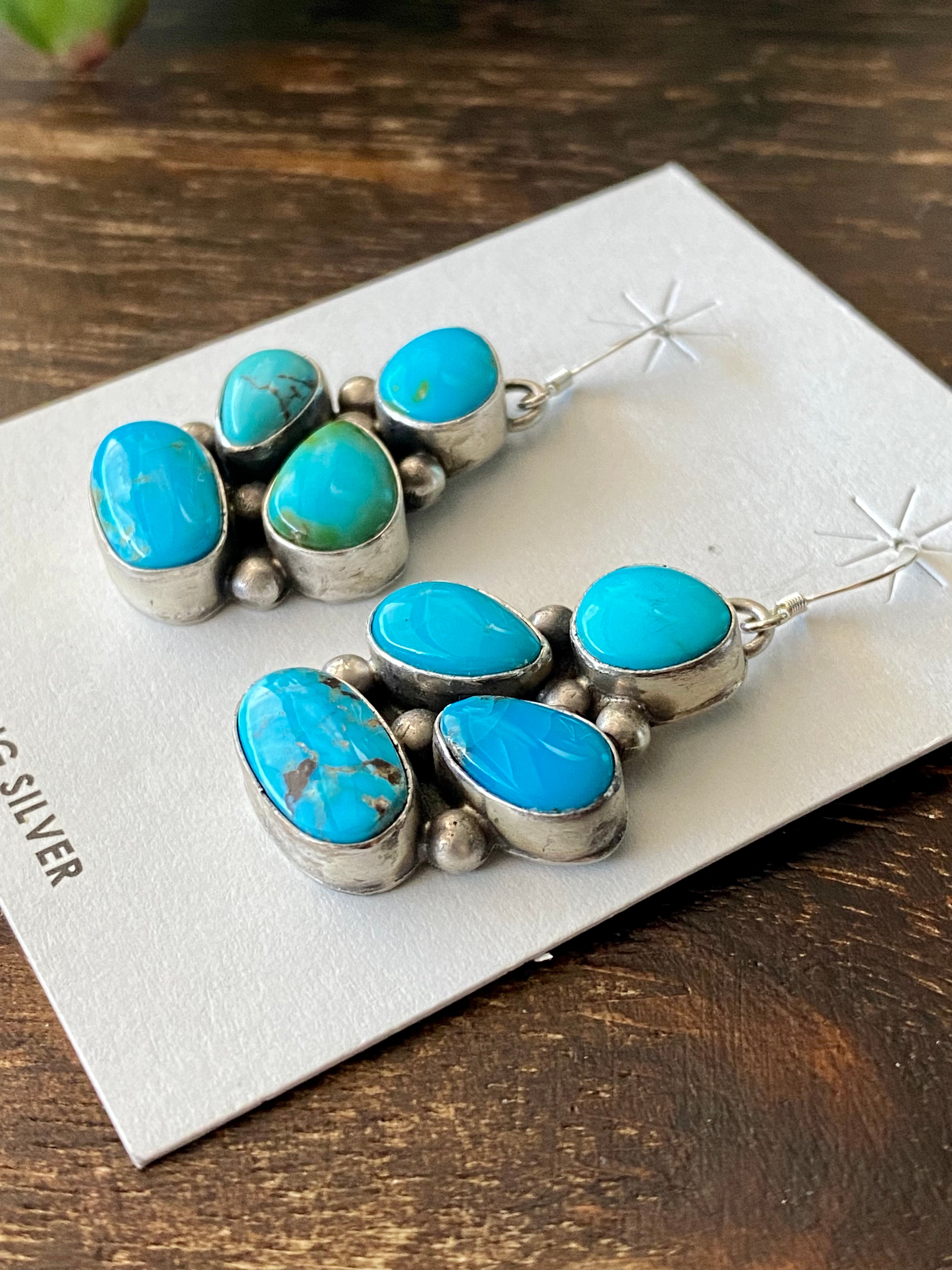 Dave Skeets Kingman Turquoise & Sterling Silver Cluster Necklace Set